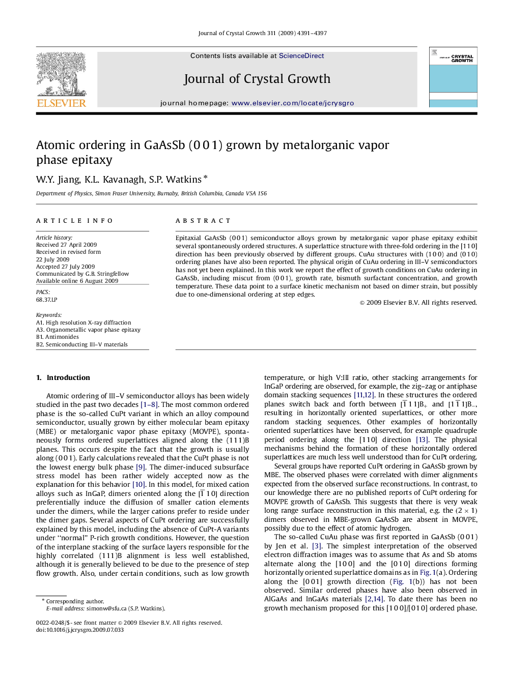 Atomic ordering in GaAsSb (0Â 0Â 1) grown by metalorganic vapor phase epitaxy