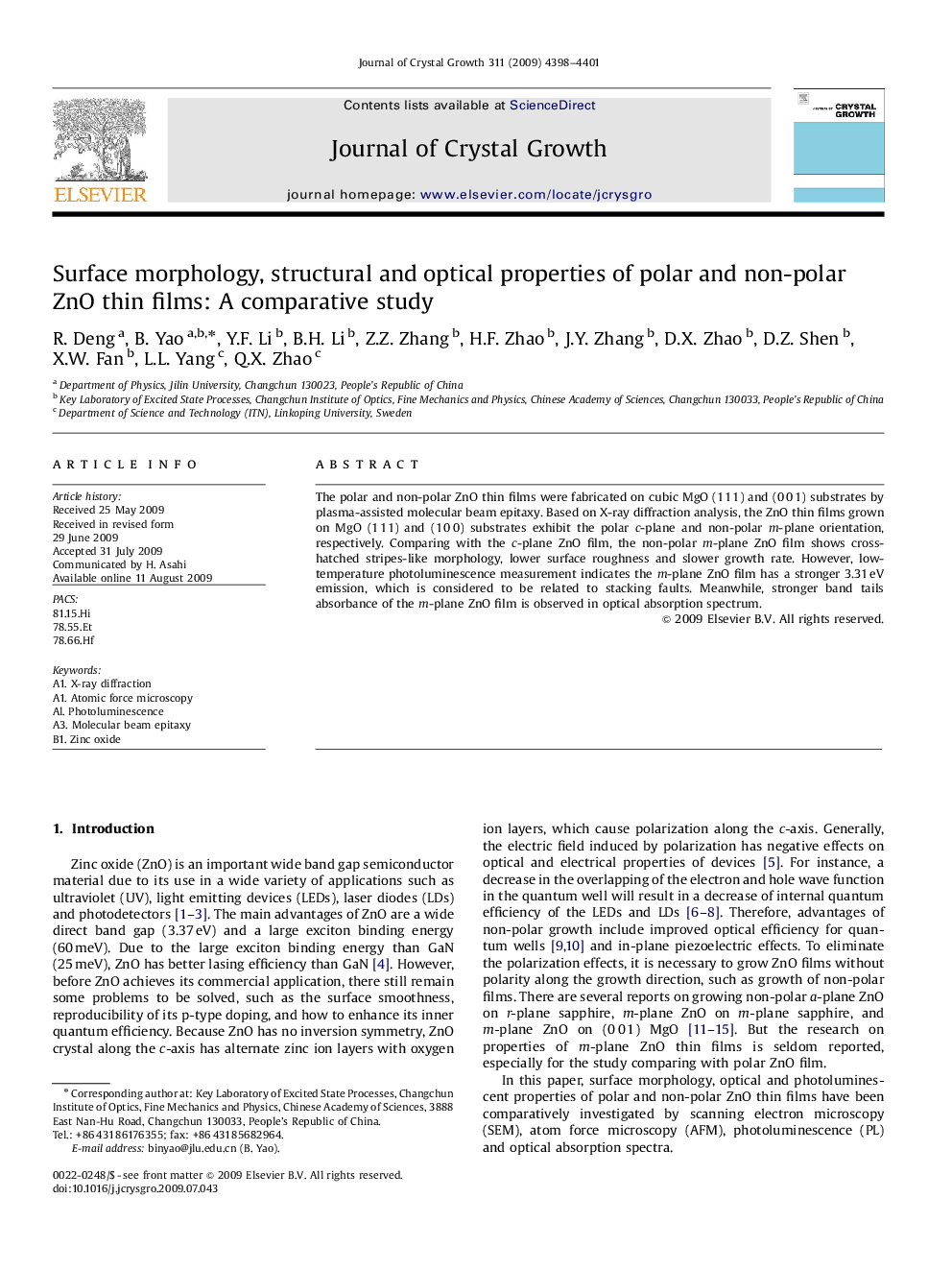 Surface morphology, structural and optical properties of polar and non-polar ZnO thin films: A comparative study