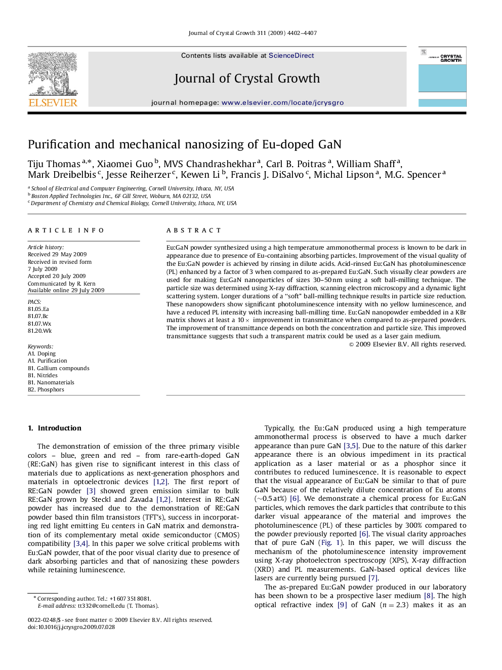 Purification and mechanical nanosizing of Eu-doped GaN