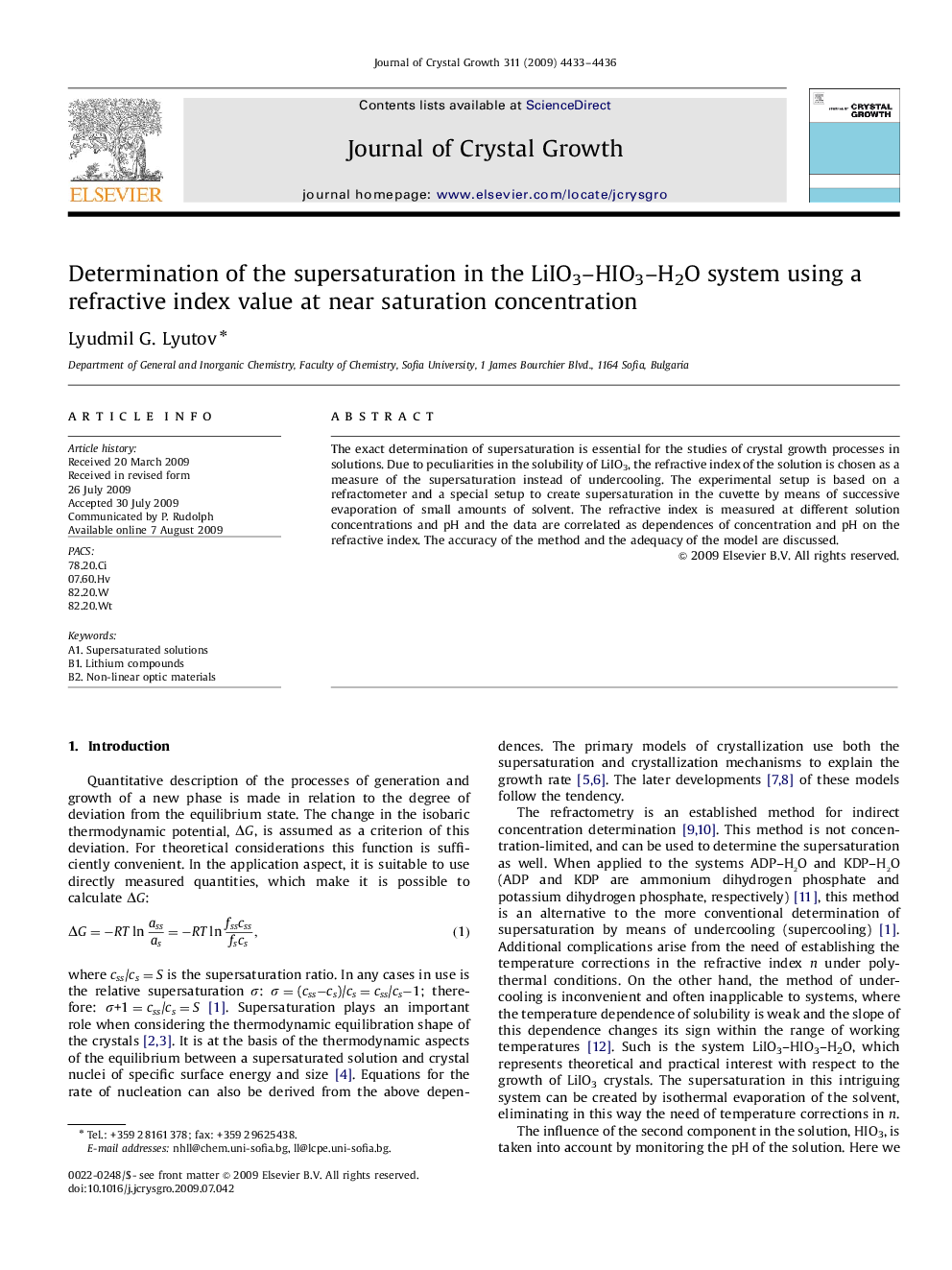 Determination of the supersaturation in the LiIO3–HIO3–H2O system using a refractive index value at near saturation concentration