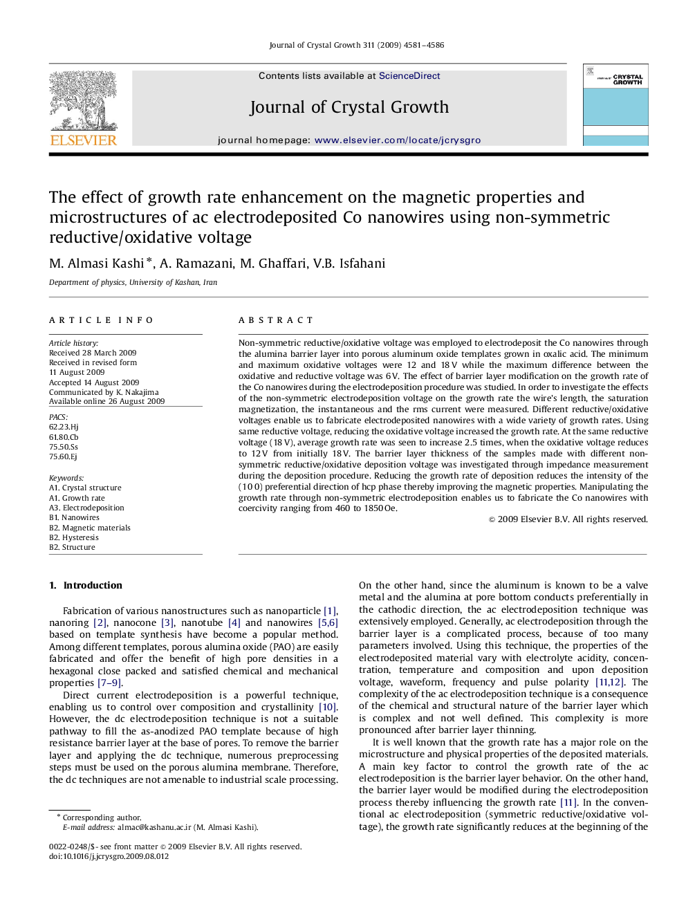 The effect of growth rate enhancement on the magnetic properties and microstructures of ac electrodeposited Co nanowires using non-symmetric reductive/oxidative voltage