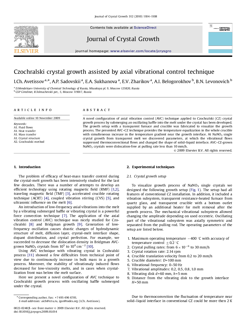 Czochralski crystal growth assisted by axial vibrational control technique