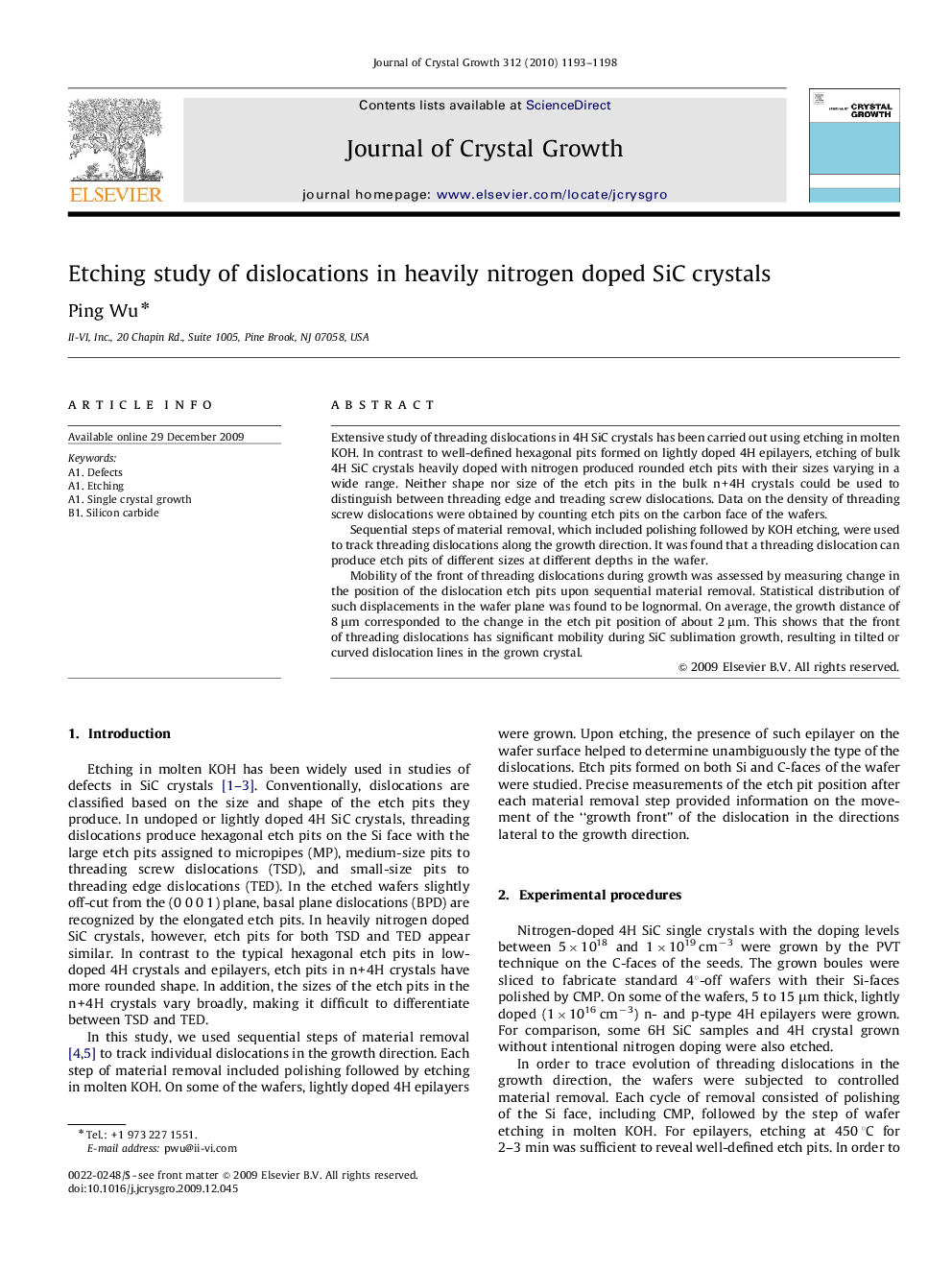 Etching study of dislocations in heavily nitrogen doped SiC crystals