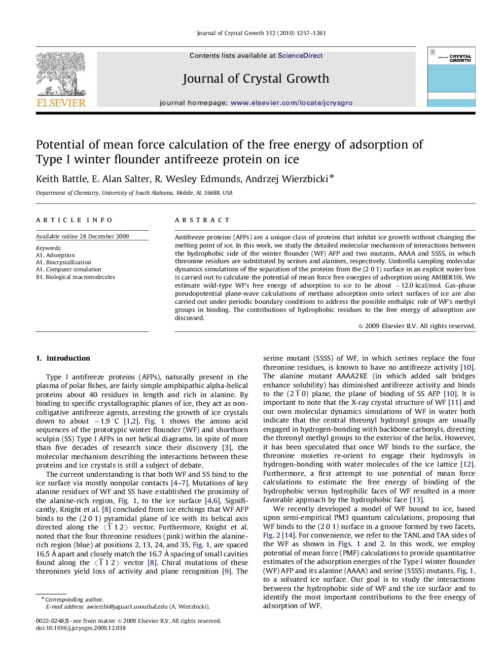 Potential of mean force calculation of the free energy of adsorption of Type I winter flounder antifreeze protein on ice