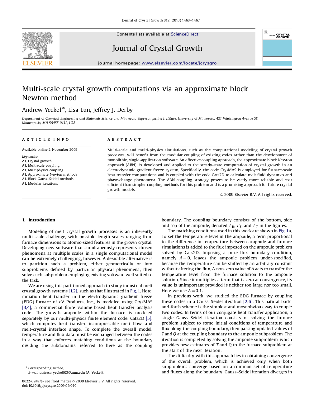 Multi-scale crystal growth computations via an approximate block Newton method