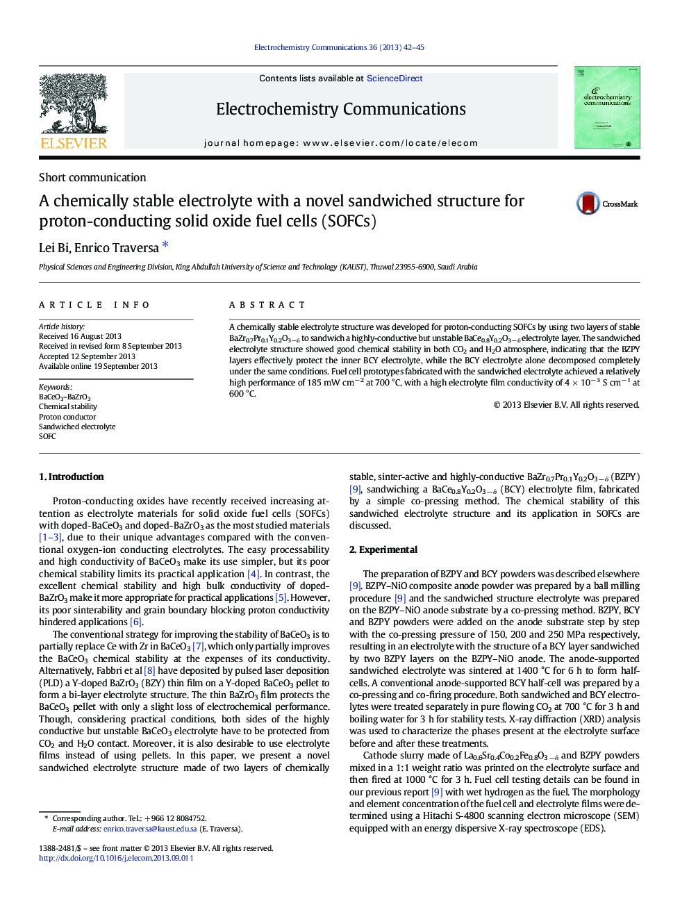 A chemically stable electrolyte with a novel sandwiched structure for proton-conducting solid oxide fuel cells (SOFCs)