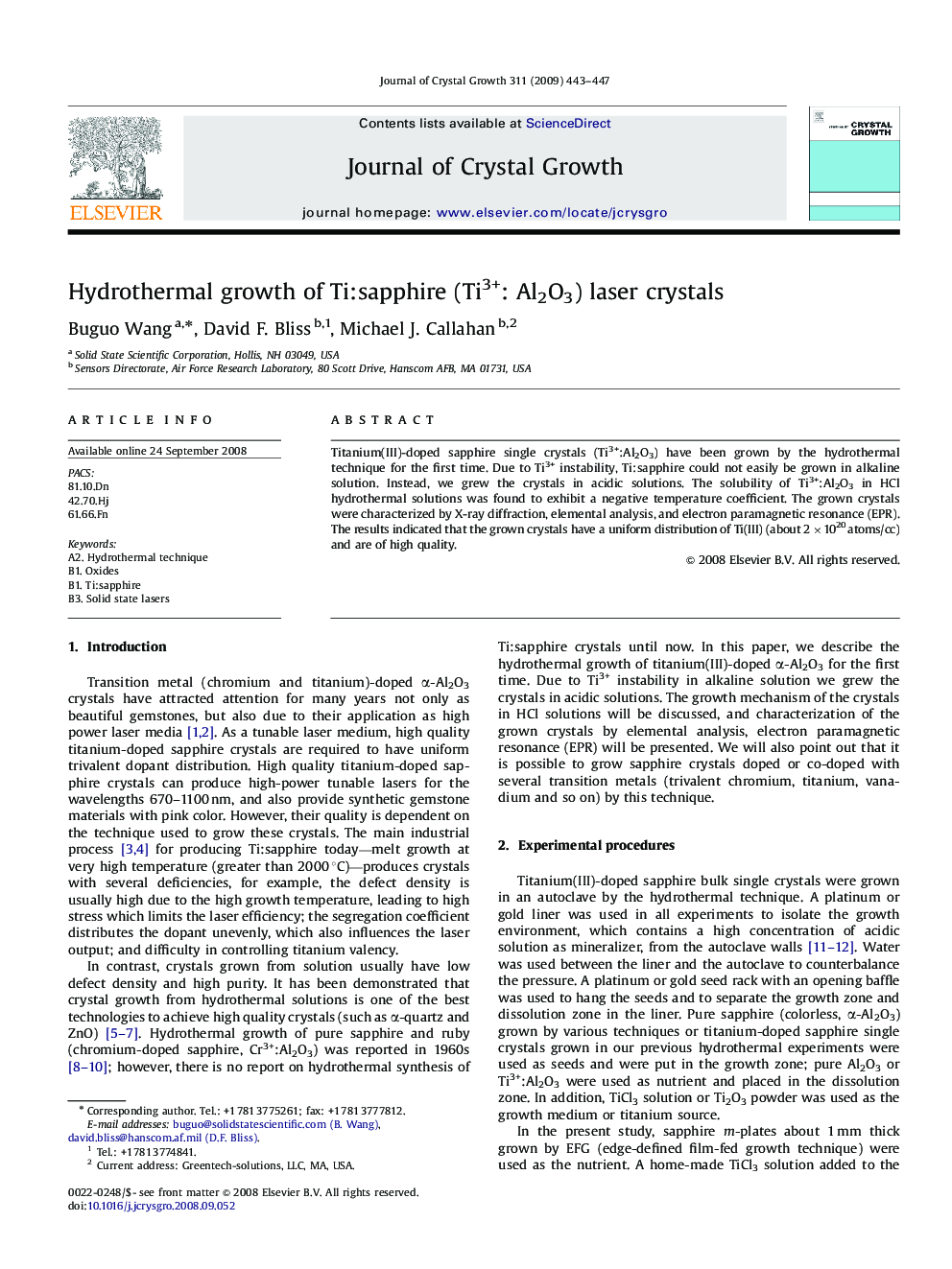 Hydrothermal growth of Ti:sapphire (Ti3+: Al2O3) laser crystals