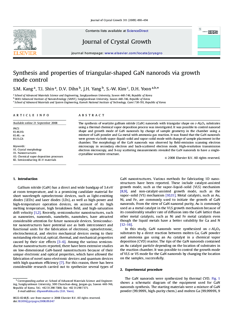 Synthesis and properties of triangular-shaped GaN nanorods via growth mode control