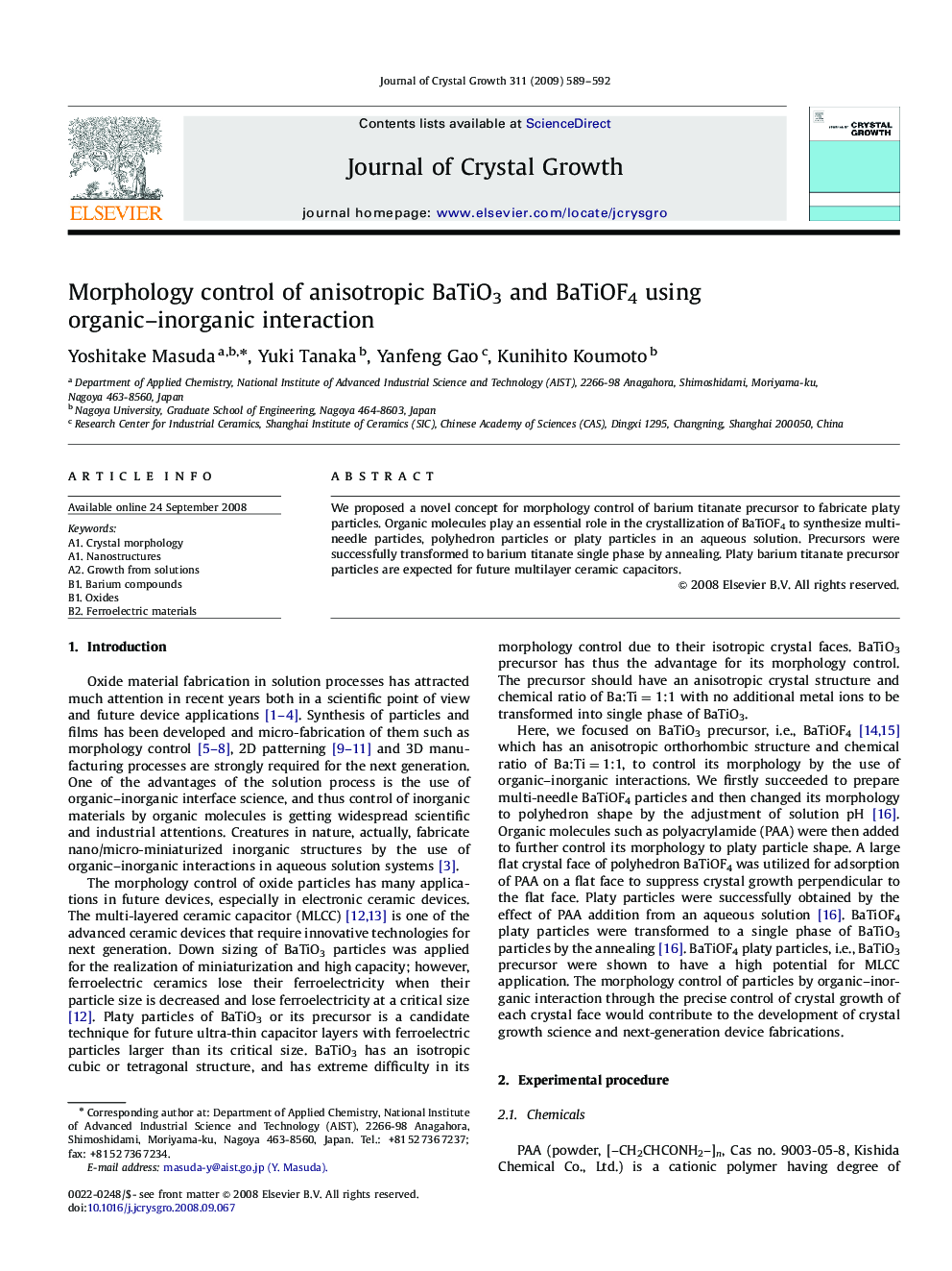 Morphology control of anisotropic BaTiO3 and BaTiOF4 using organic–inorganic interaction