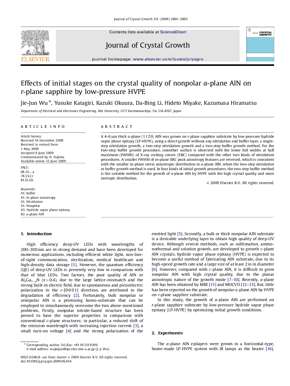 Effects of initial stages on the crystal quality of nonpolar a-plane AlN on r-plane sapphire by low-pressure HVPE