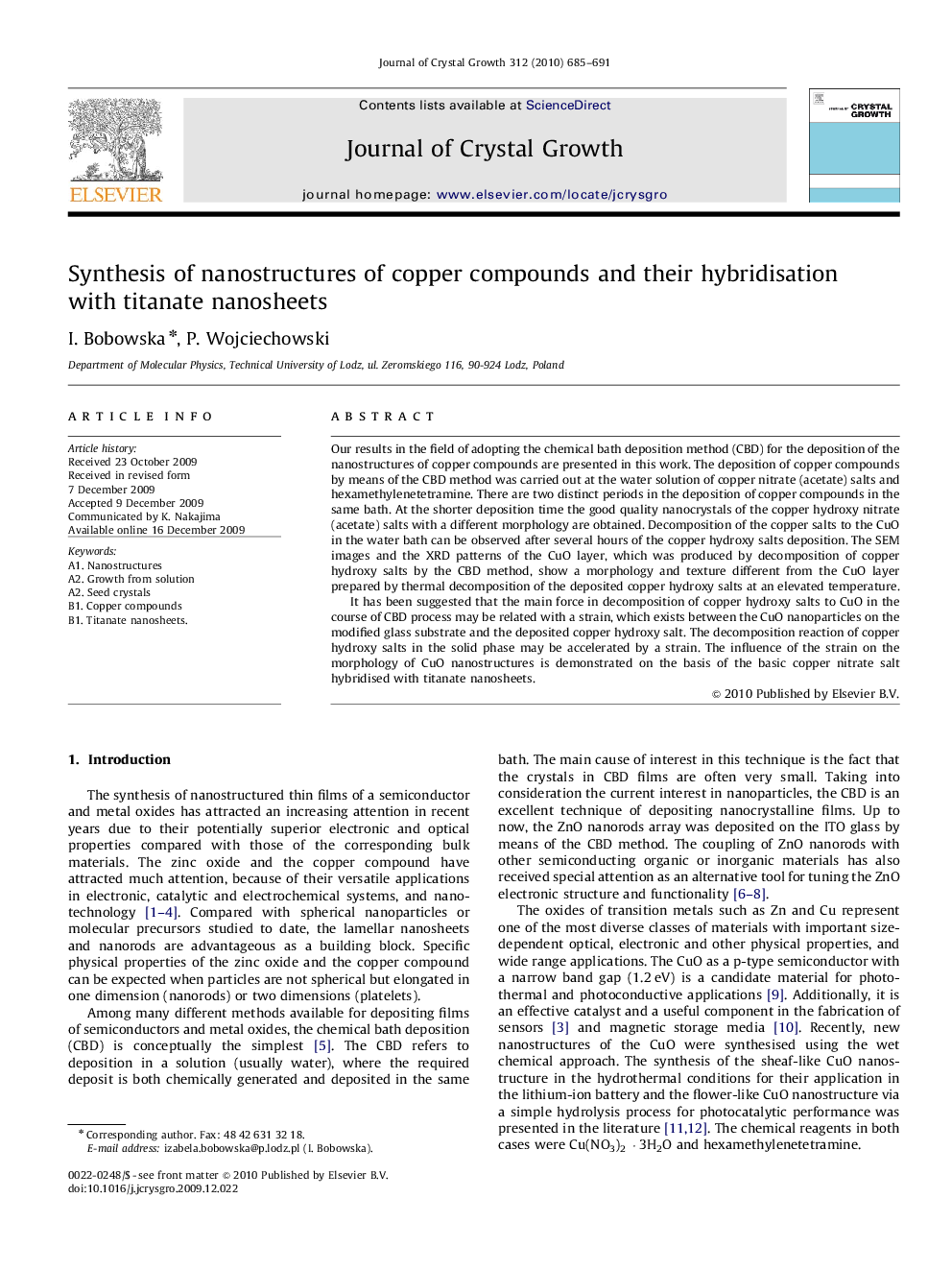 Synthesis of nanostructures of copper compounds and their hybridisation with titanate nanosheets