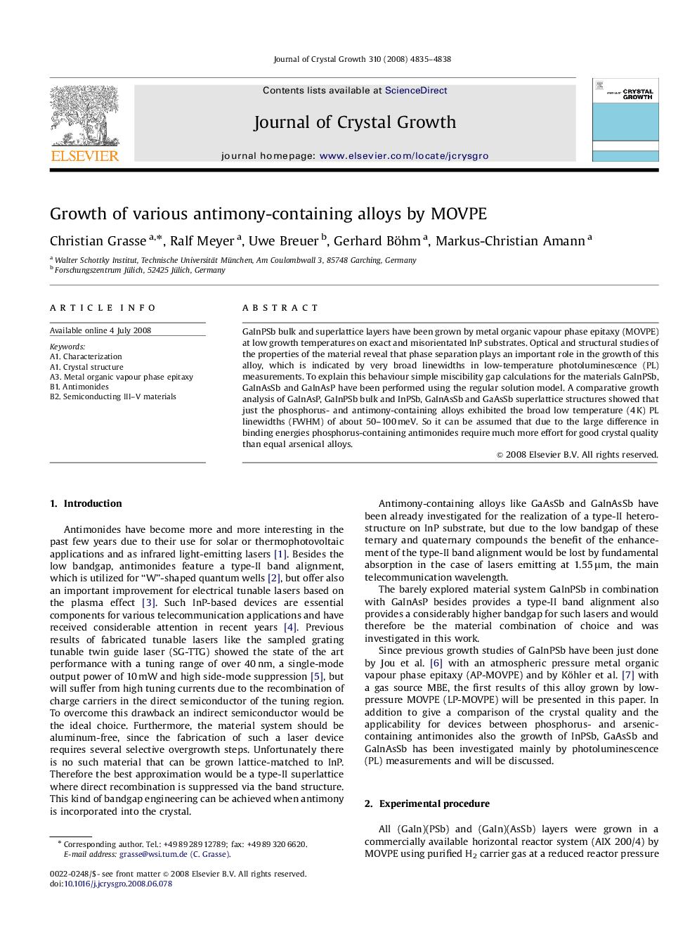 Growth of various antimony-containing alloys by MOVPE