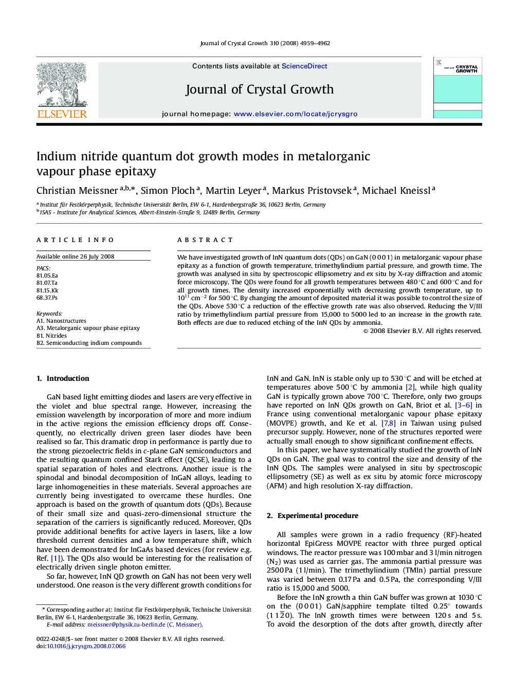 Indium nitride quantum dot growth modes in metalorganic vapour phase epitaxy