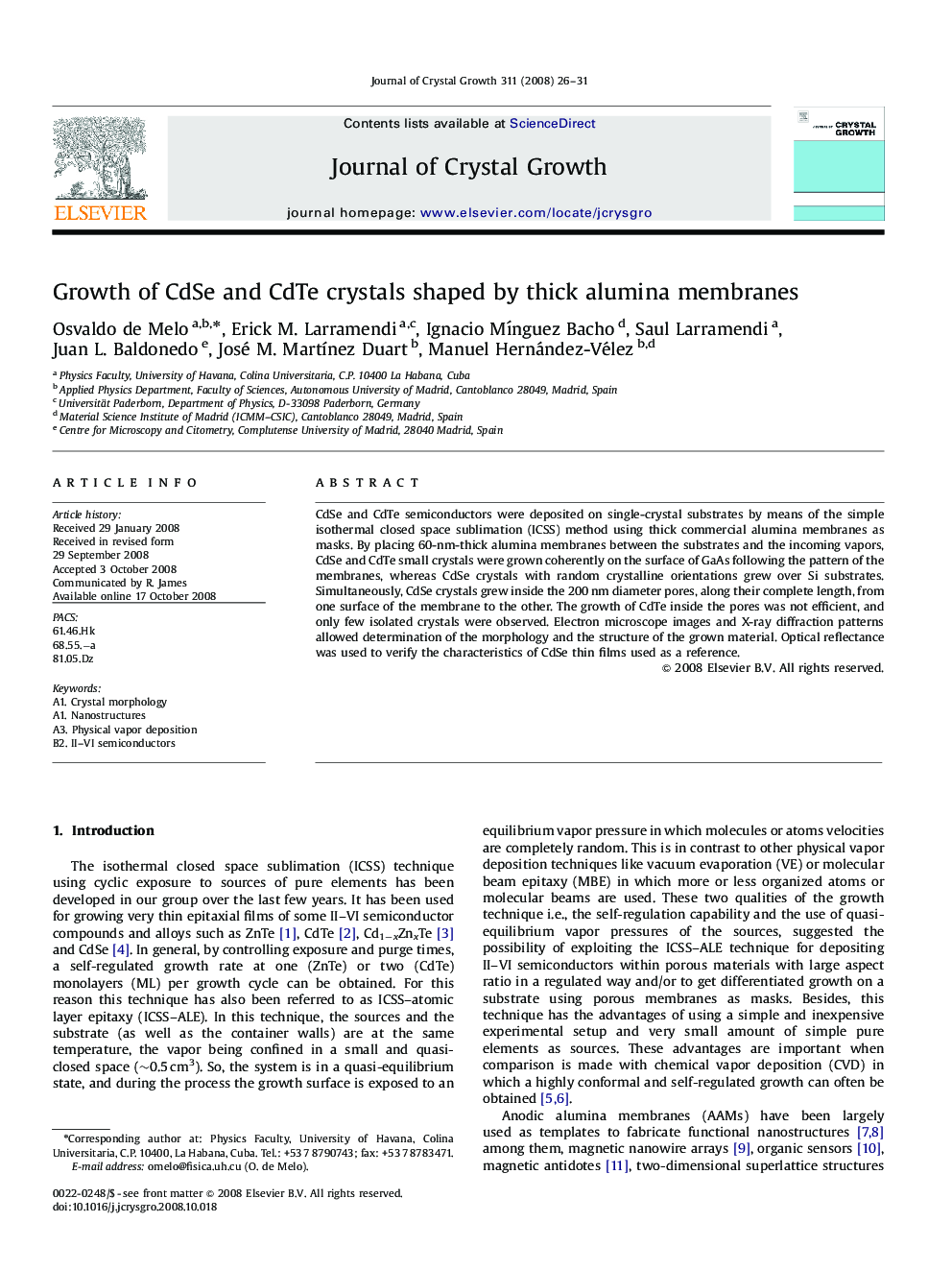 Growth of CdSe and CdTe crystals shaped by thick alumina membranes