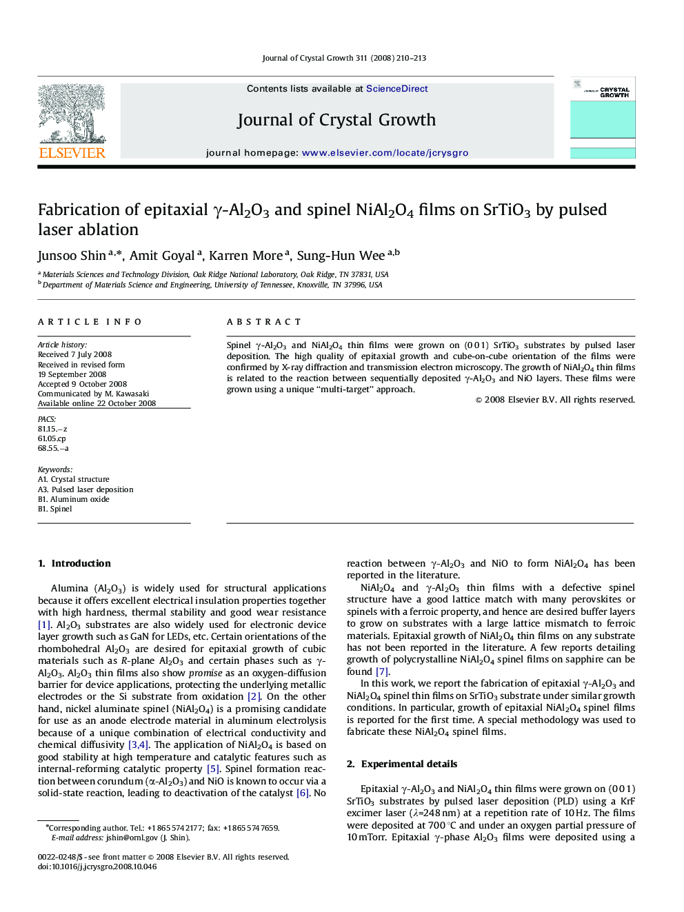 Fabrication of epitaxial γ-Al2O3 and spinel NiAl2O4 films on SrTiO3 by pulsed laser ablation