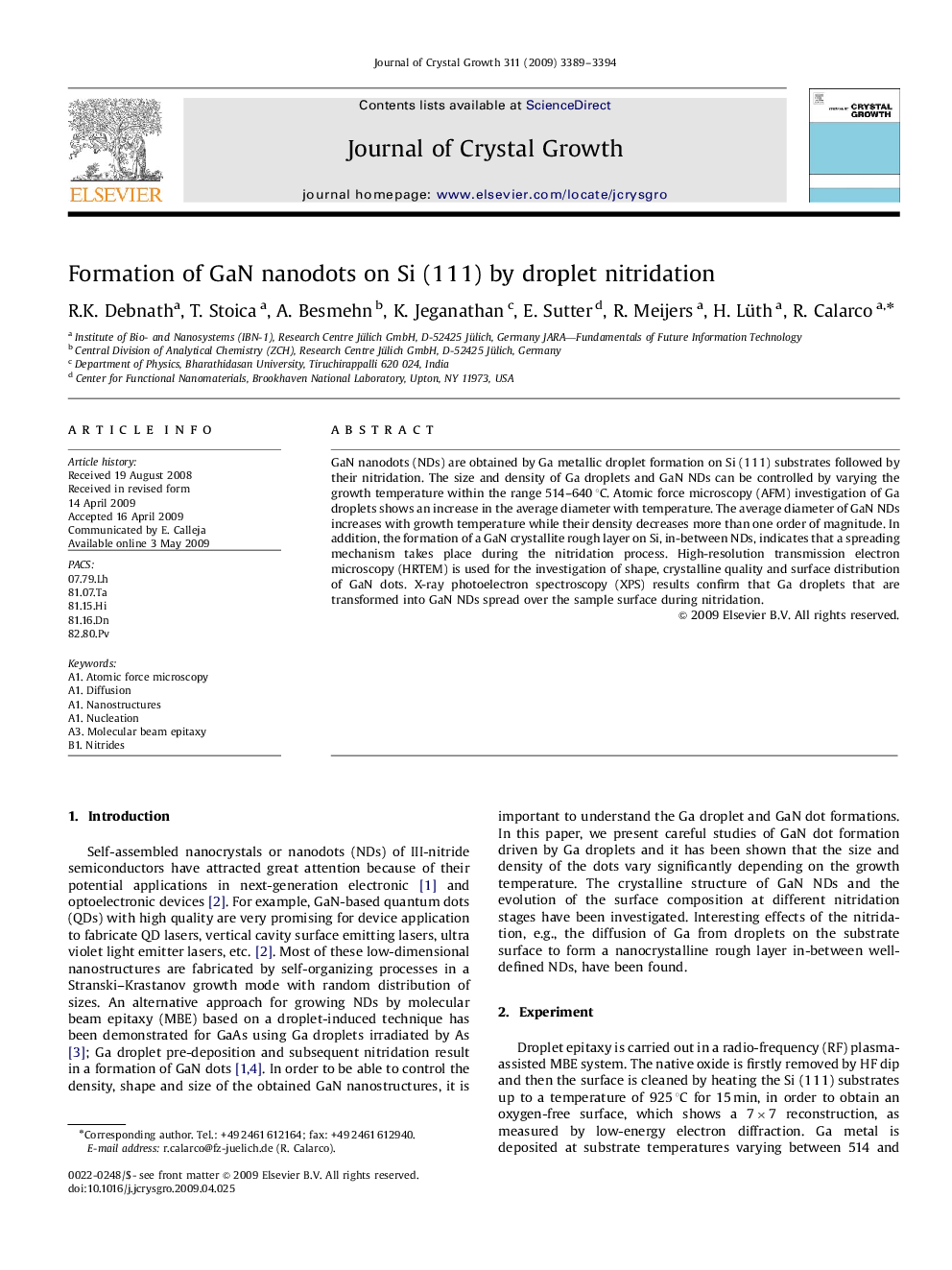 Formation of GaN nanodots on Si (1Â 1Â 1) by droplet nitridation