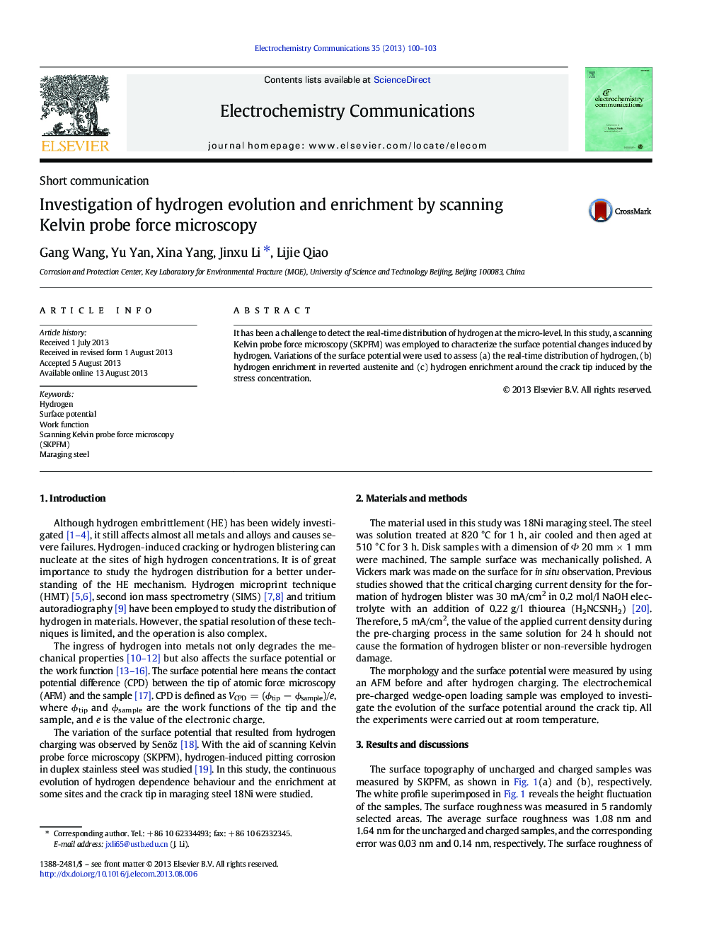 Investigation of hydrogen evolution and enrichment by scanning Kelvin probe force microscopy