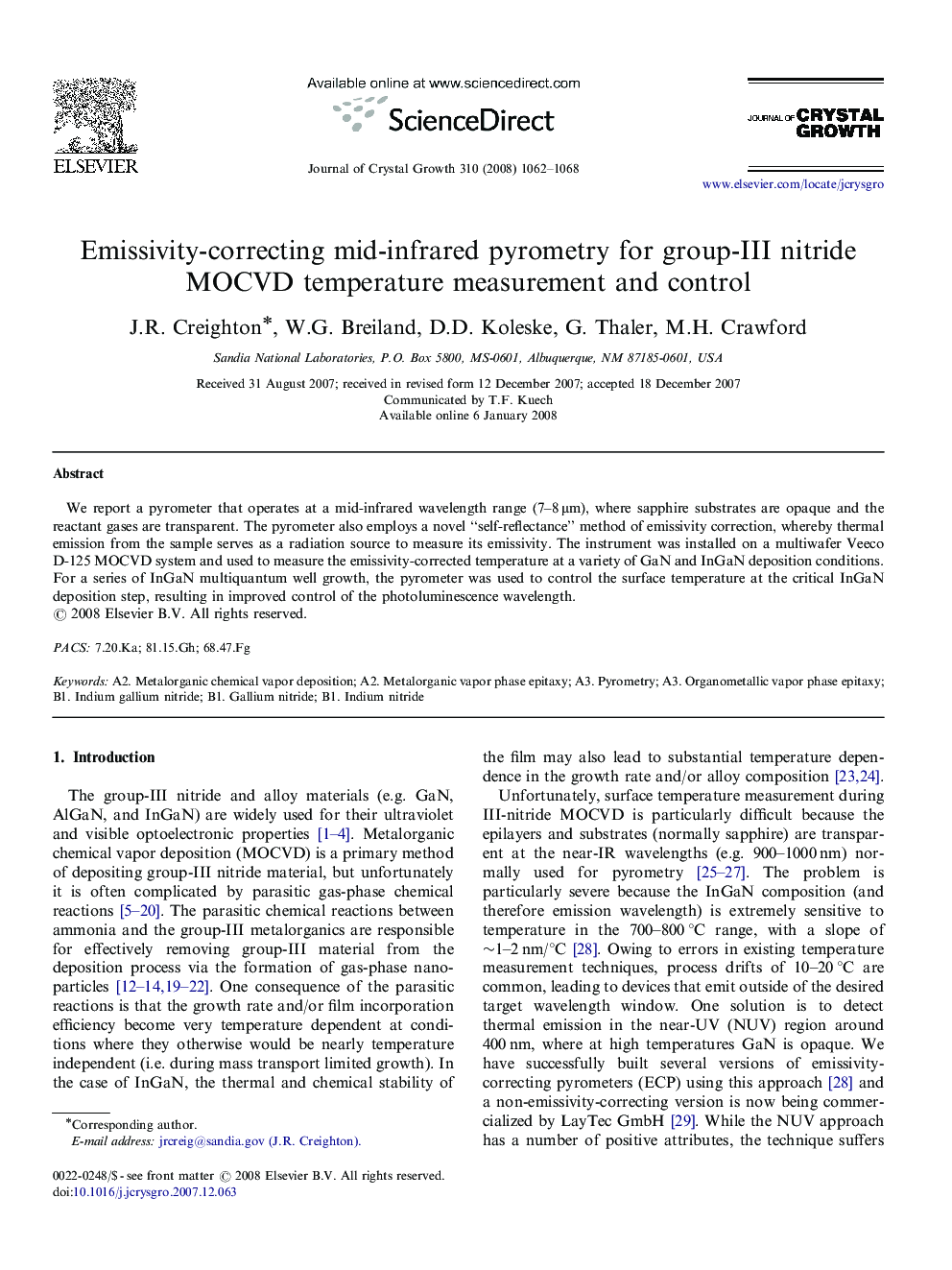 Emissivity-correcting mid-infrared pyrometry for group-III nitride MOCVD temperature measurement and control