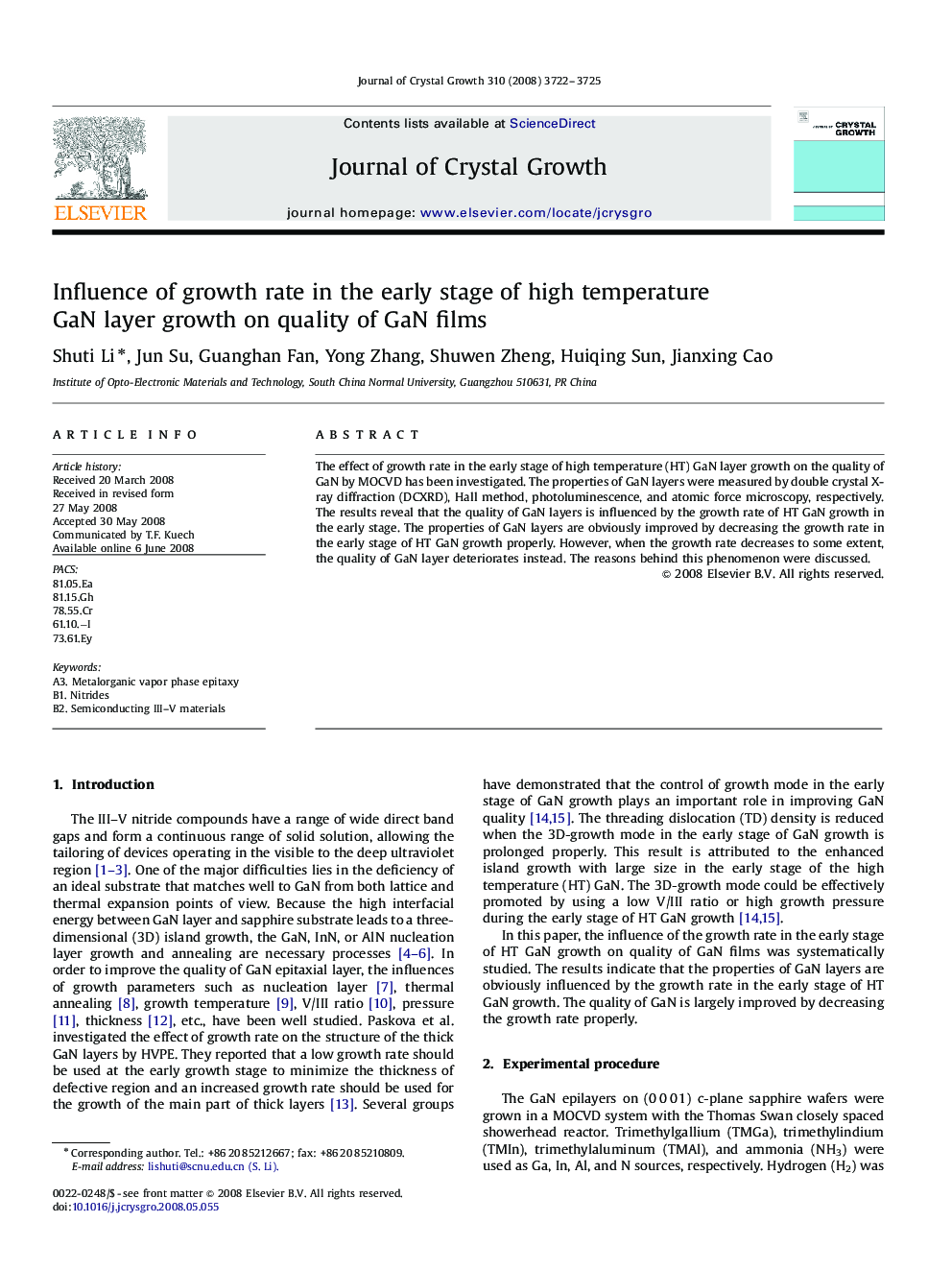 Influence of growth rate in the early stage of high temperature GaN layer growth on quality of GaN films
