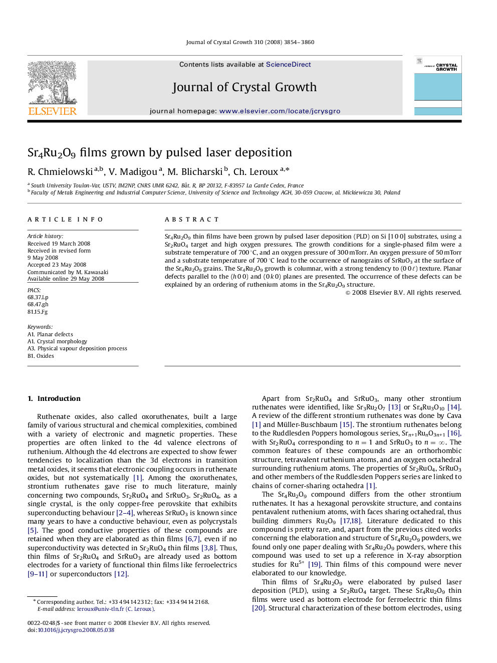 Sr4Ru2O9 films grown by pulsed laser deposition