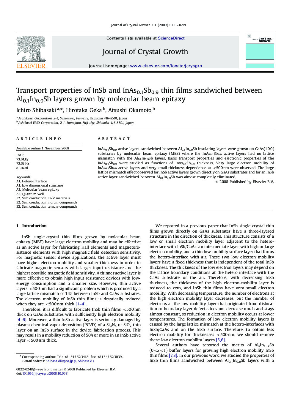 Transport properties of InSb and InAs0.1Sb0.9 thin films sandwiched between Al0.1In0.9Sb layers grown by molecular beam epitaxy