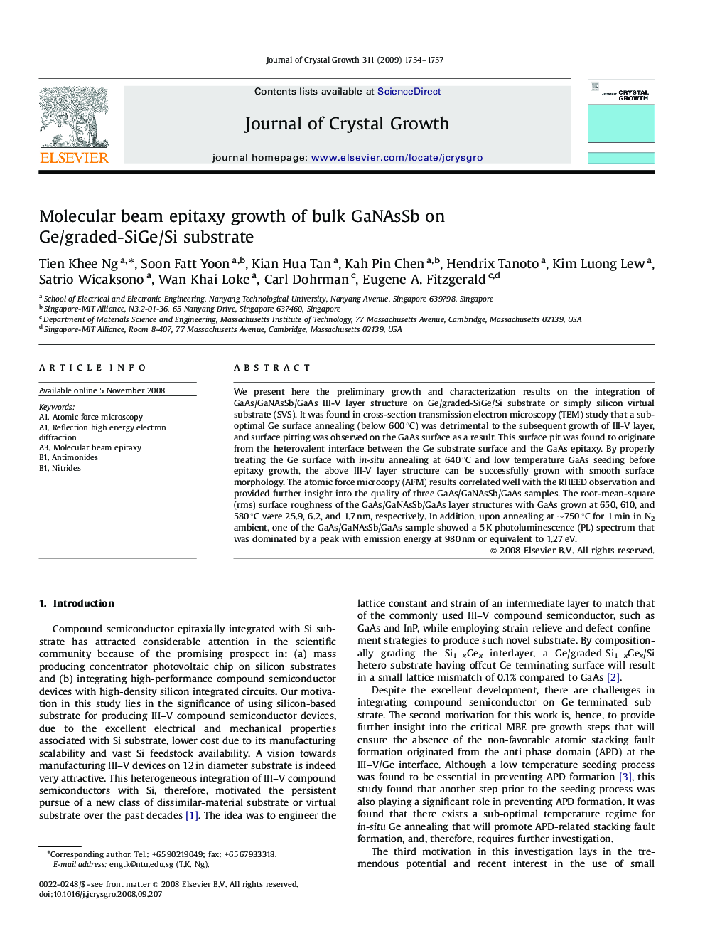 Molecular beam epitaxy growth of bulk GaNAsSb on Ge/graded-SiGe/Si substrate