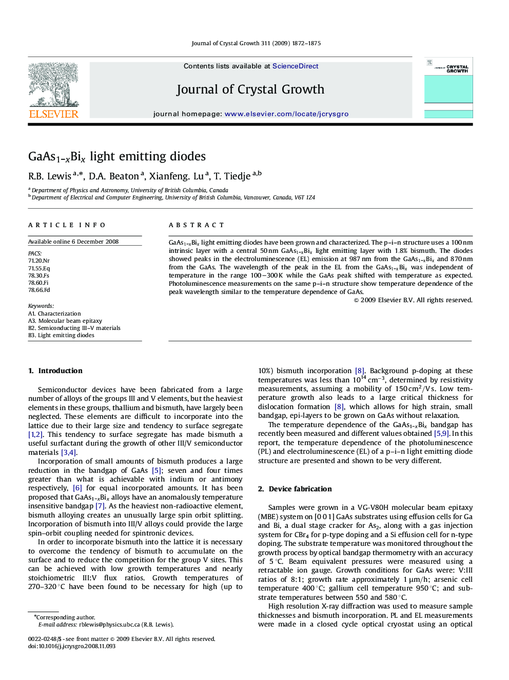 GaAs1-xBixGaAs1-xBix light emitting diodes