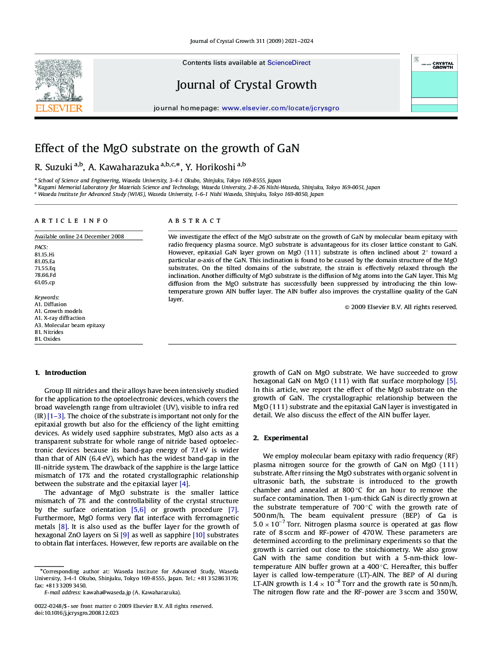 Effect of the MgO substrate on the growth of GaN