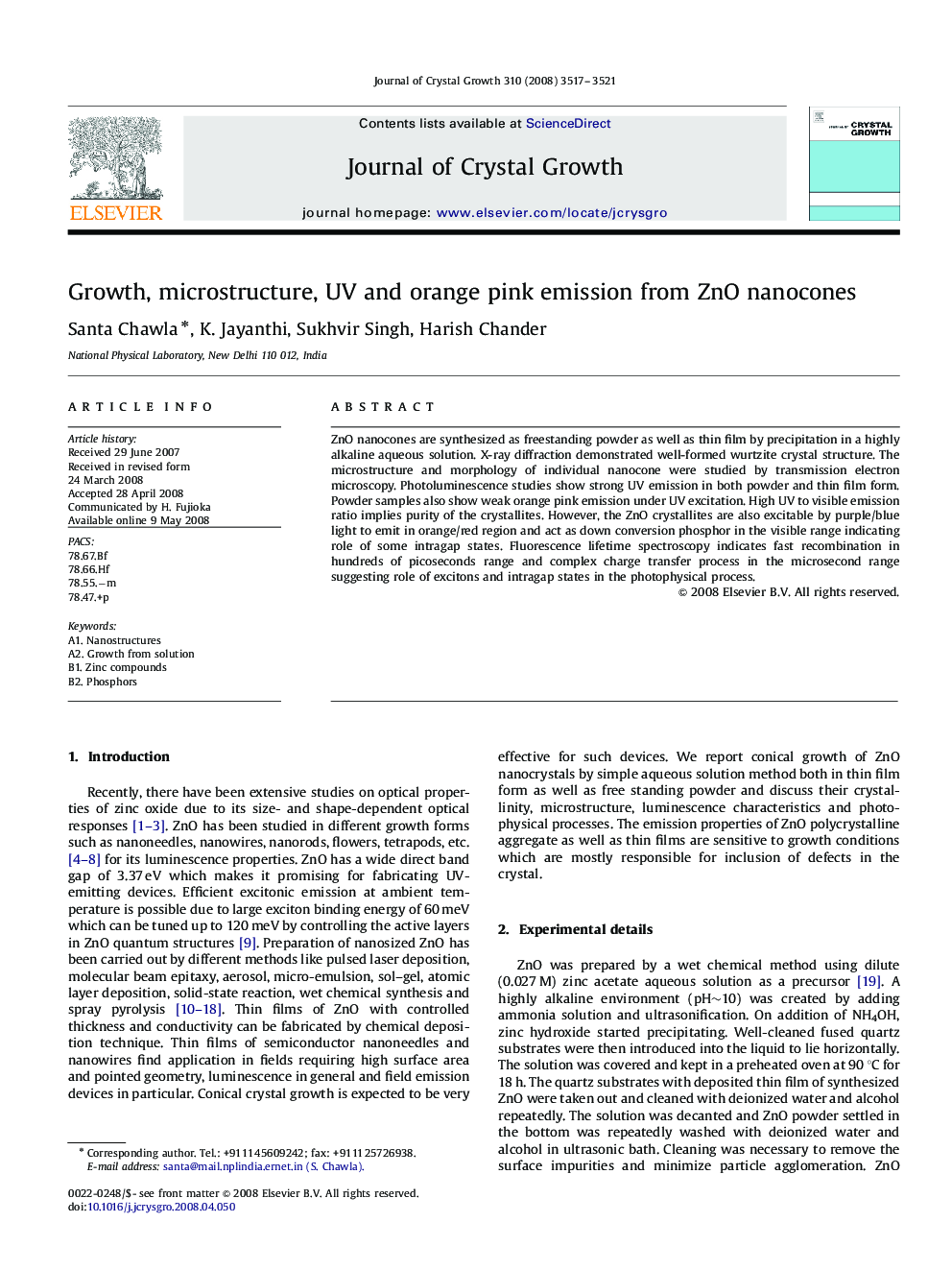 Growth, microstructure, UV and orange pink emission from ZnO nanocones