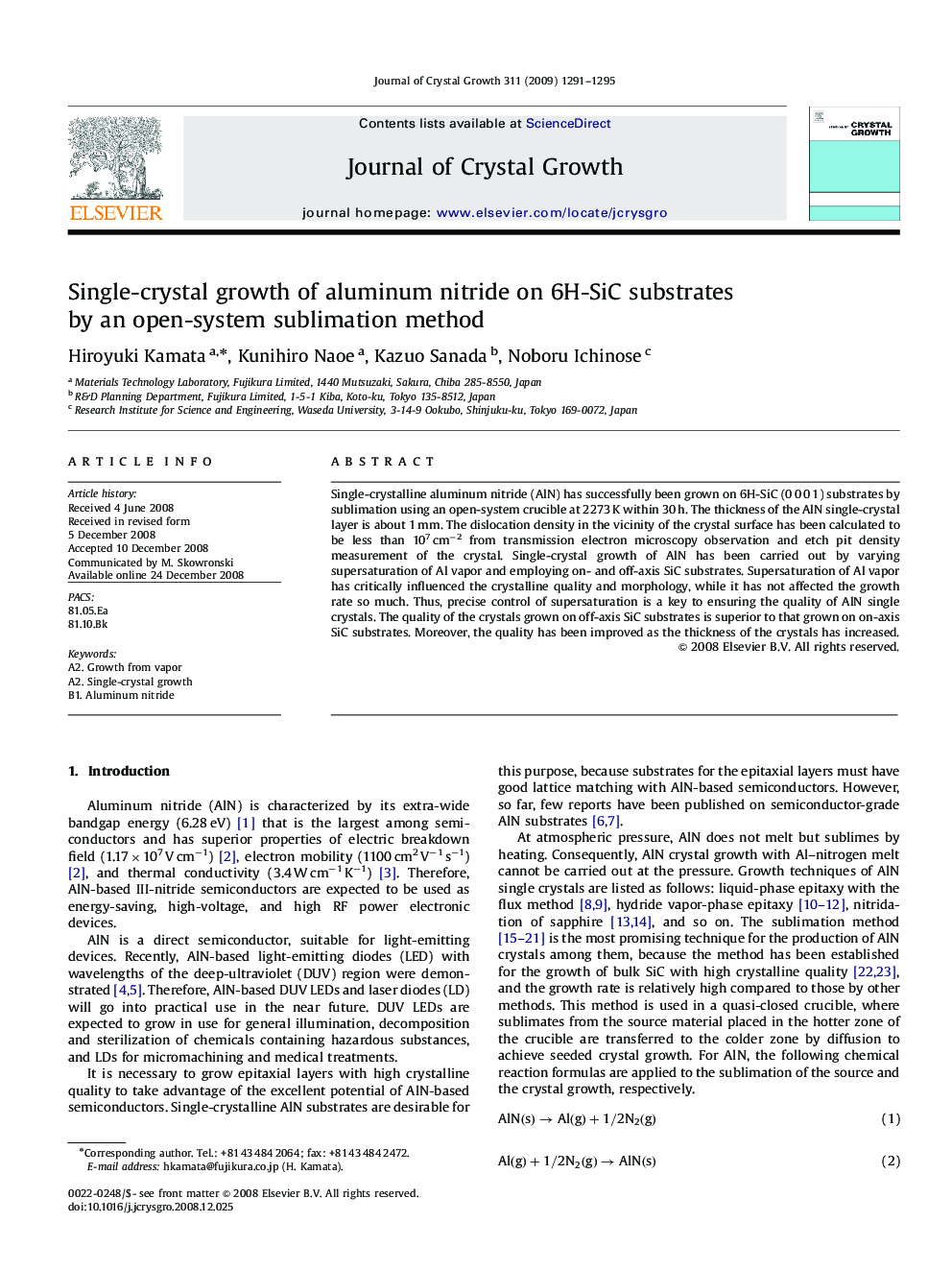 Single-crystal growth of aluminum nitride on 6H-SiC substrates by an open-system sublimation method