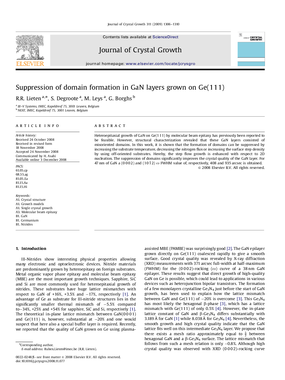 Suppression of domain formation in GaN layers grown on Ge(1 1 1)