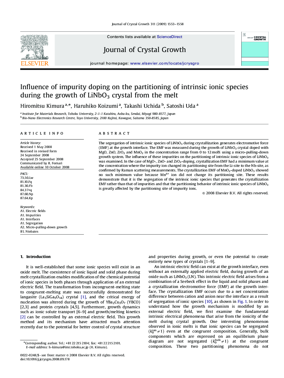 Influence of impurity doping on the partitioning of intrinsic ionic species during the growth of LiNbO3 crystal from the melt