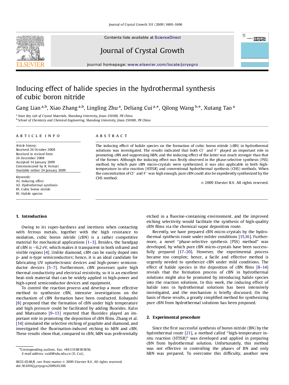 Inducing effect of halide species in the hydrothermal synthesis of cubic boron nitride