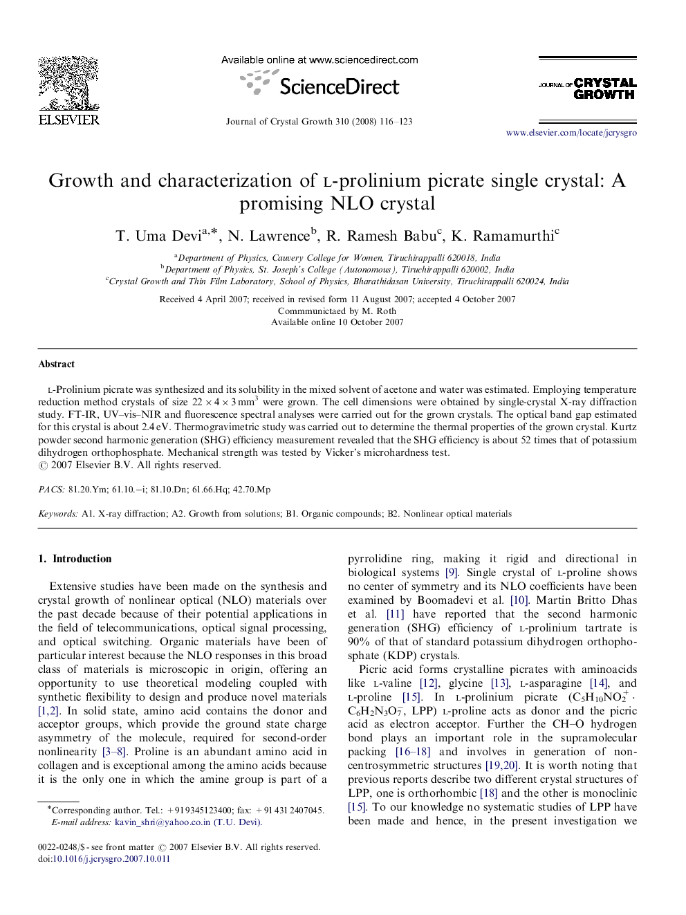 Growth and characterization of l-prolinium picrate single crystal: A promising NLO crystal