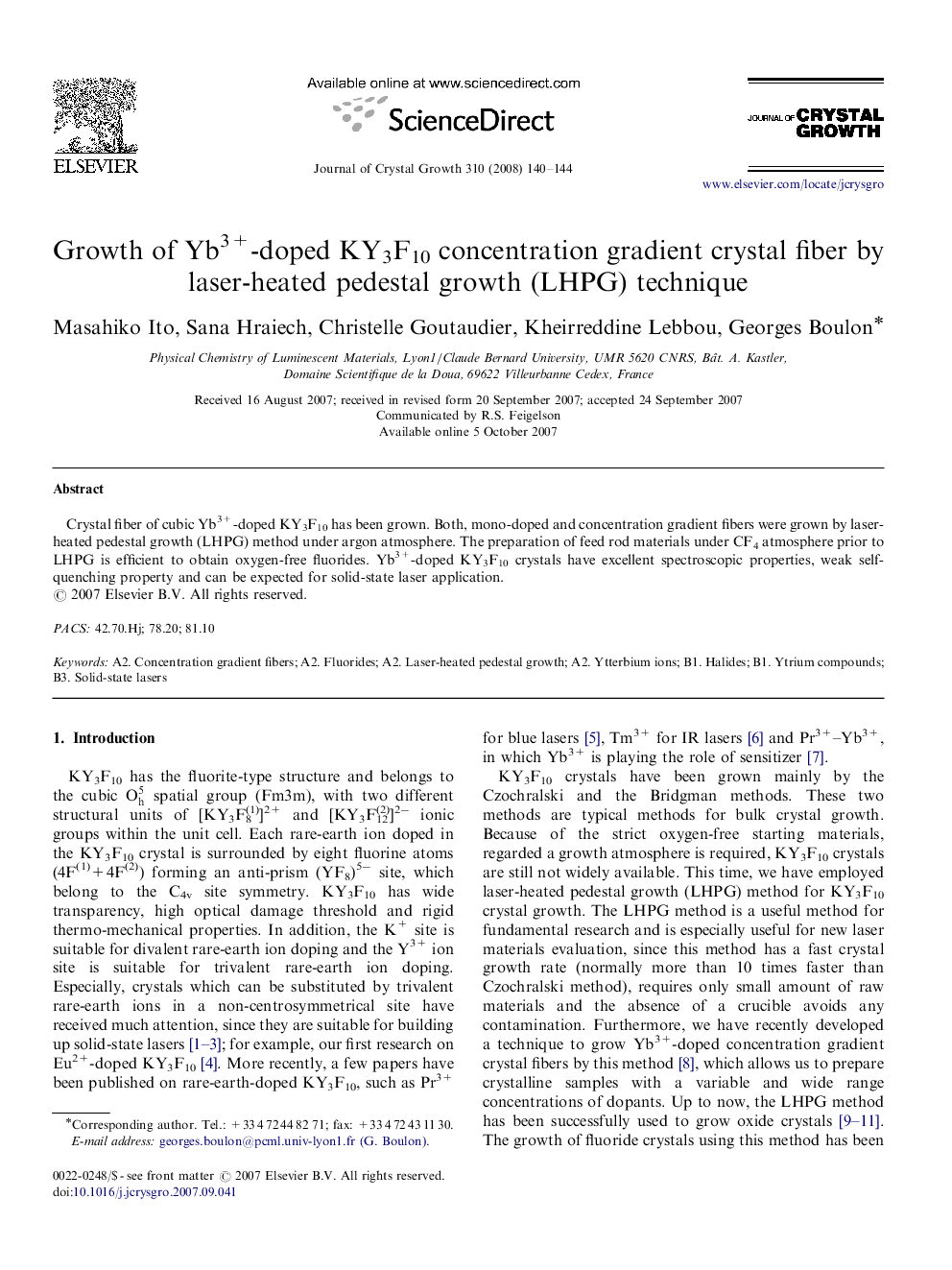 Growth of Yb3+-doped KY3F10 concentration gradient crystal fiber by laser-heated pedestal growth (LHPG) technique