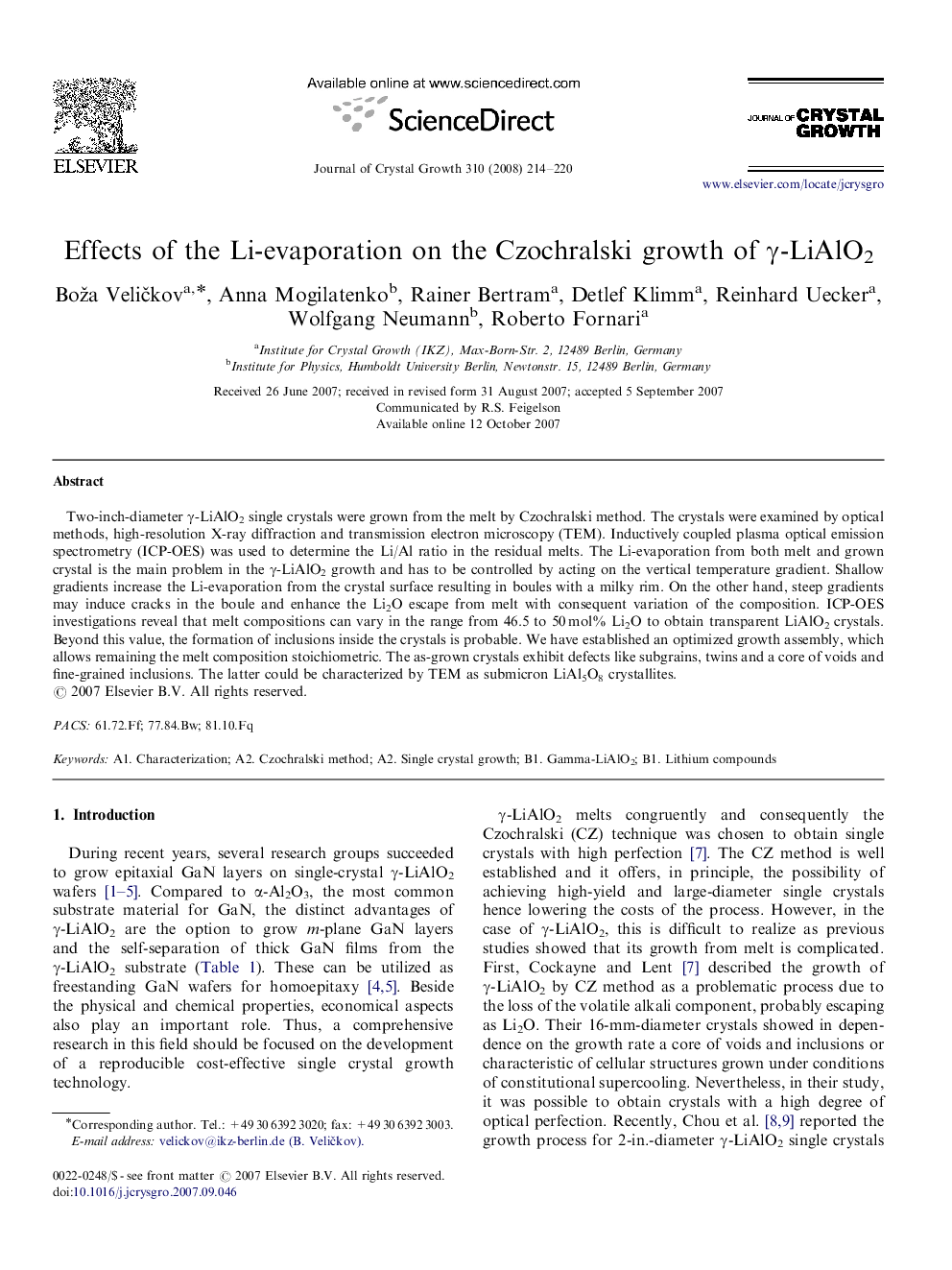 Effects of the Li-evaporation on the Czochralski growth of γ-LiAlO2