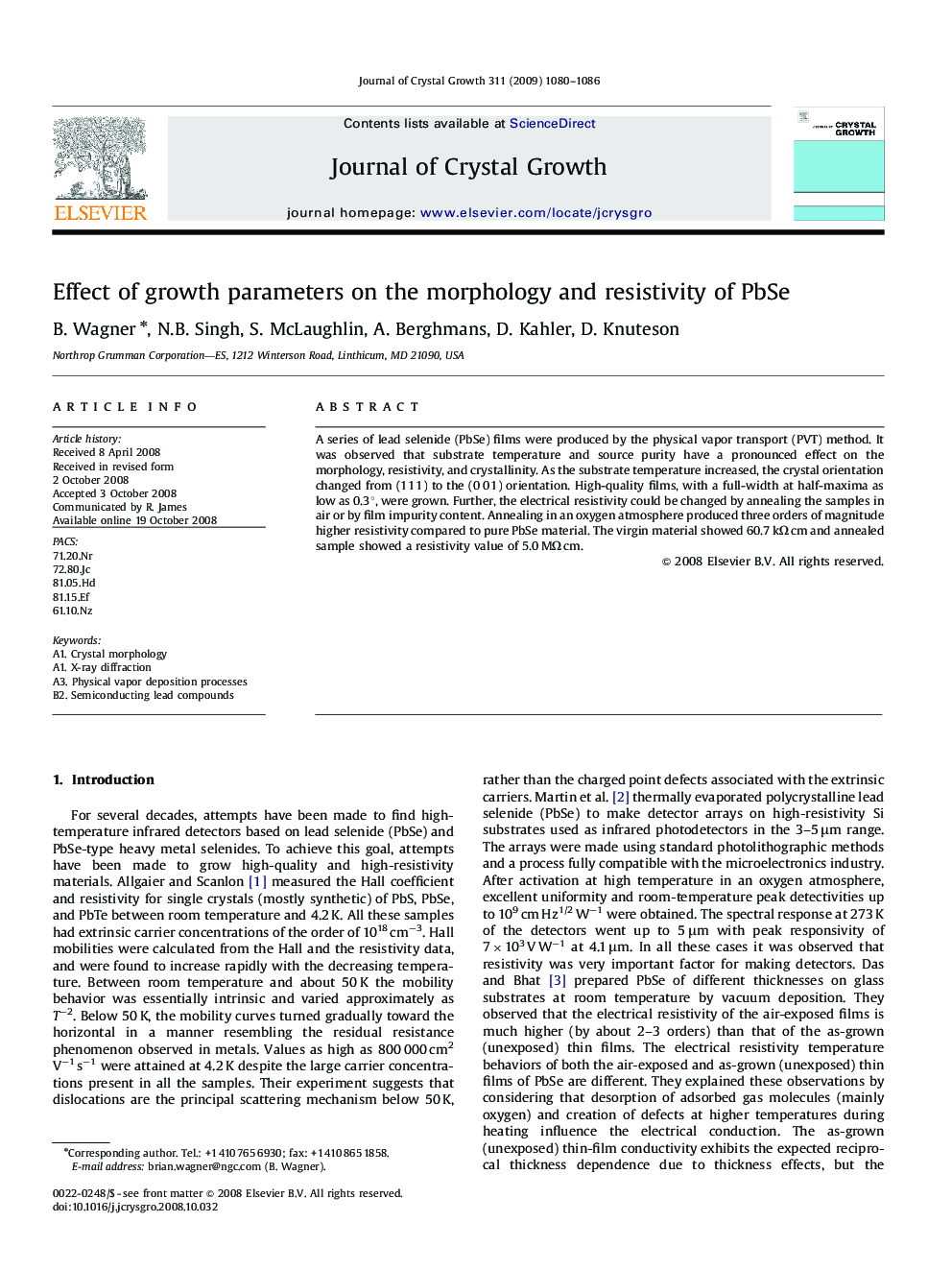 Effect of growth parameters on the morphology and resistivity of PbSe