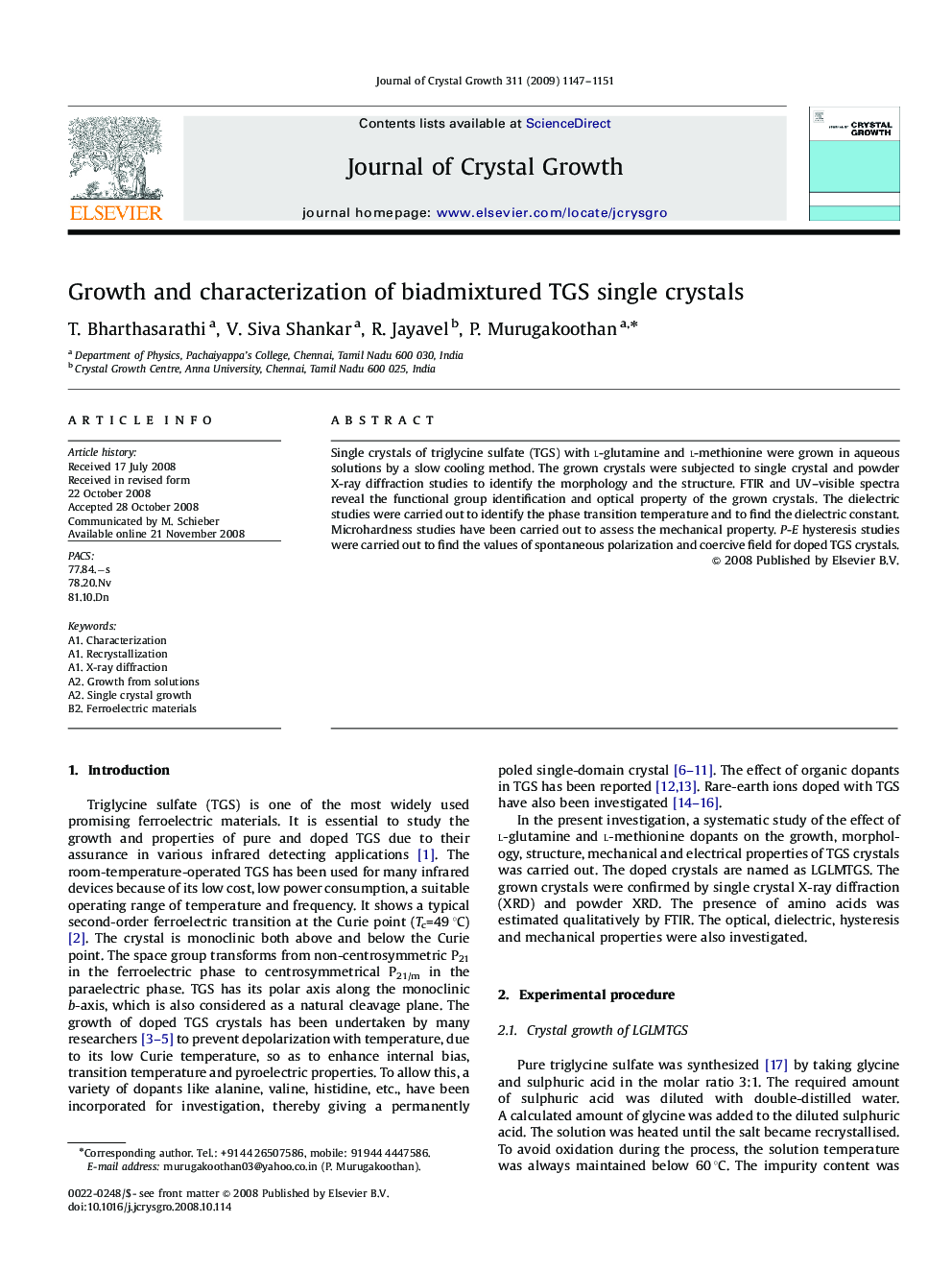 Growth and characterization of biadmixtured TGS single crystals