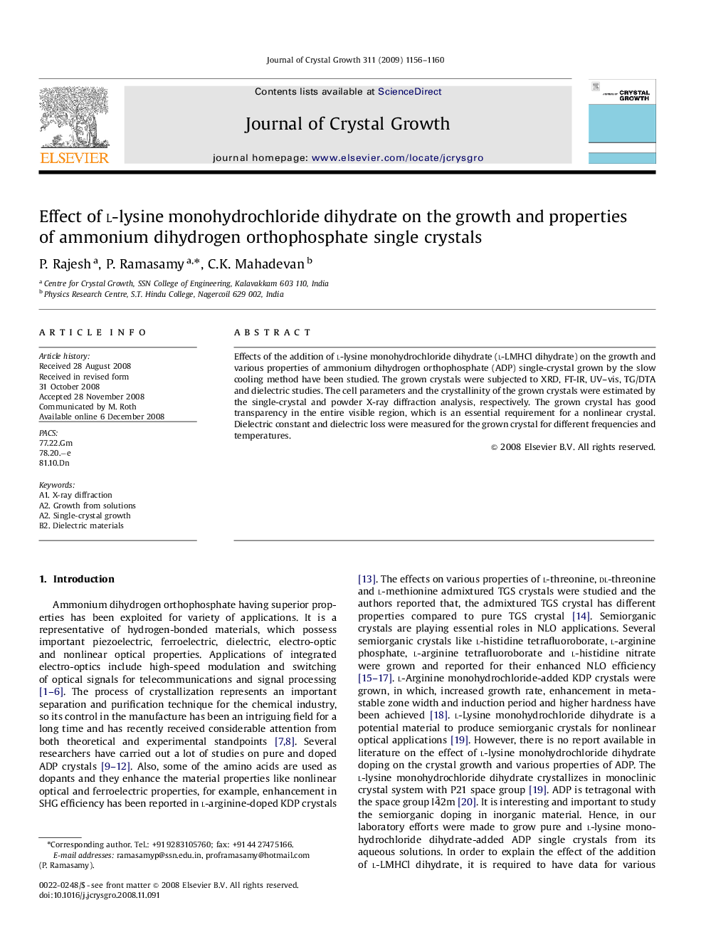 Effect of l-lysine monohydrochloride dihydrate on the growth and properties of ammonium dihydrogen orthophosphate single crystals