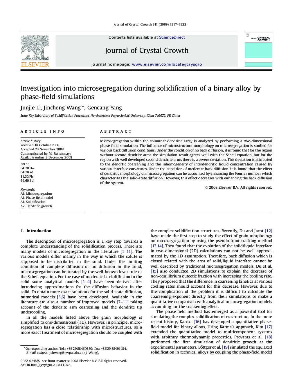 Investigation into microsegregation during solidification of a binary alloy by phase-field simulations