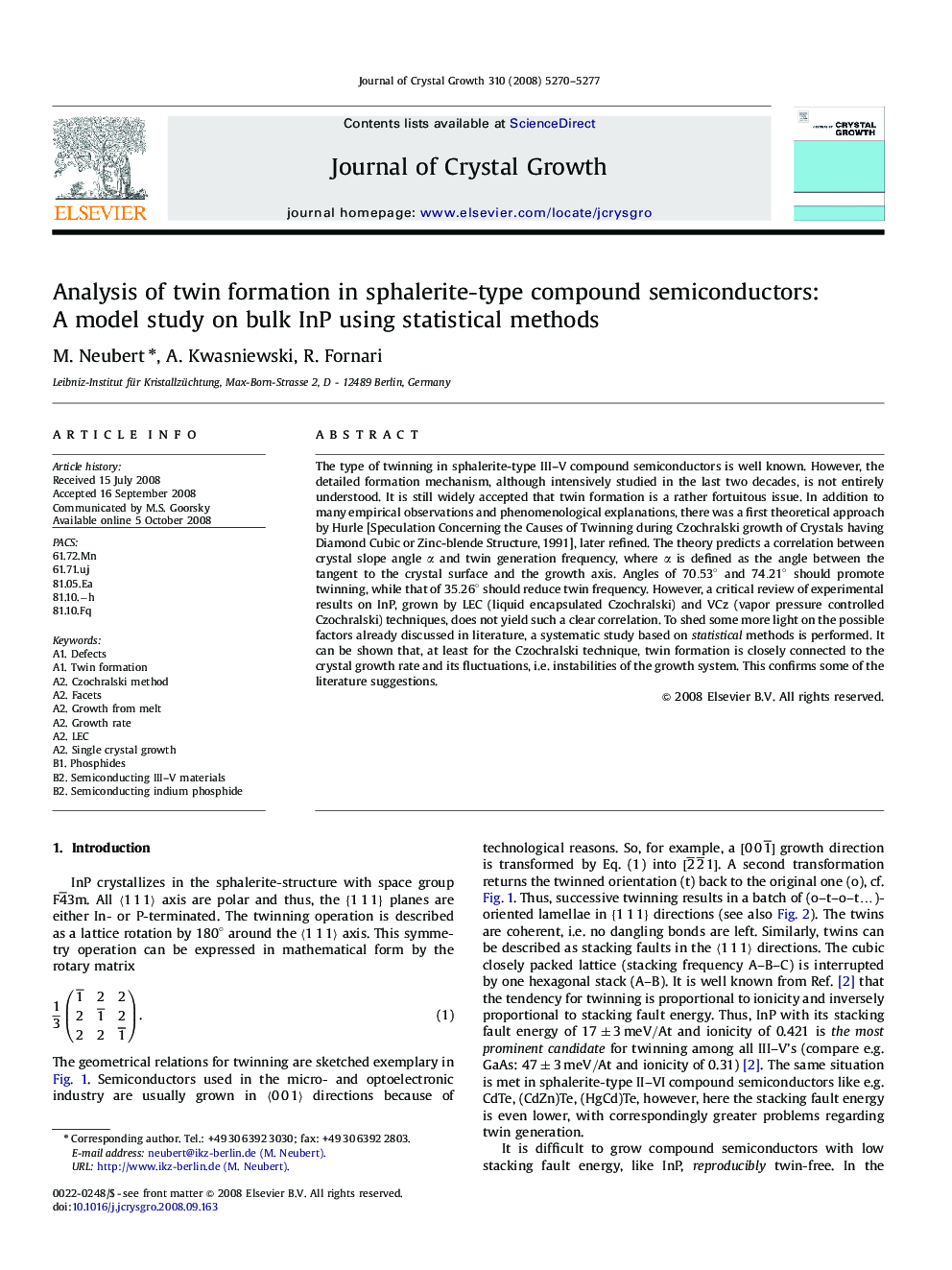 Analysis of twin formation in sphalerite-type compound semiconductors: A model study on bulk InP using statistical methods