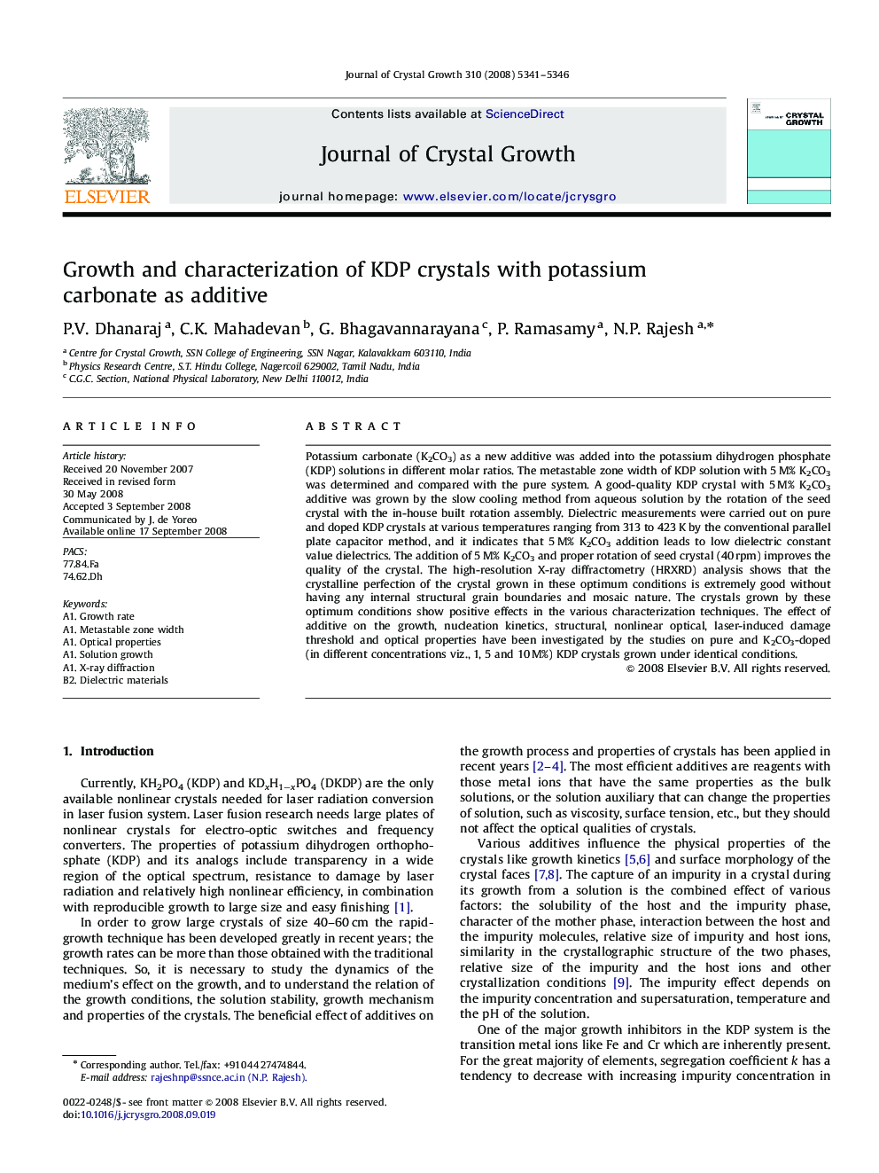 Growth and characterization of KDP crystals with potassium carbonate as additive