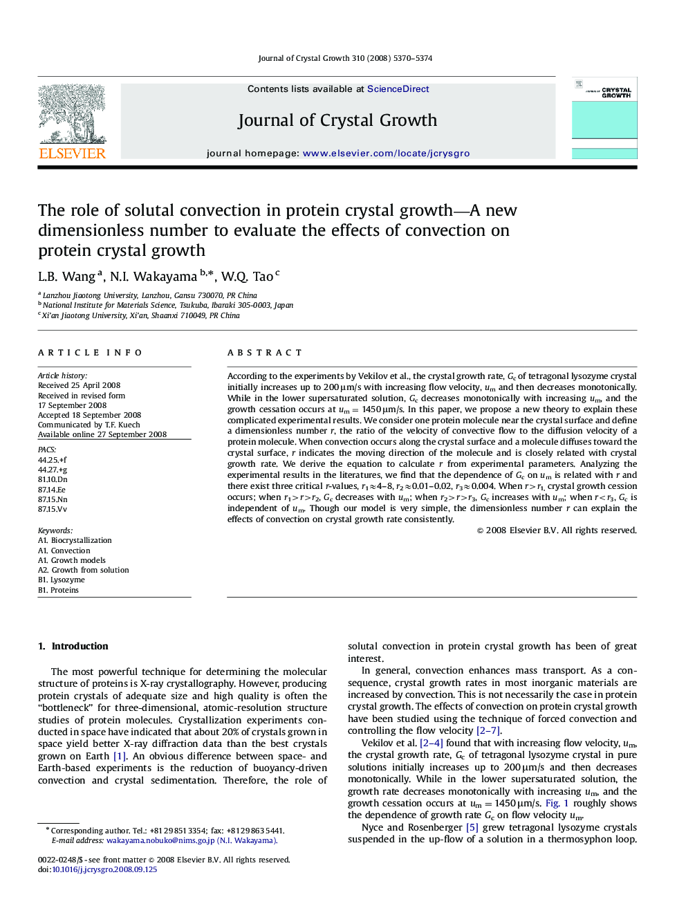 The role of solutal convection in protein crystal growth-A new dimensionless number to evaluate the effects of convection on protein crystal growth