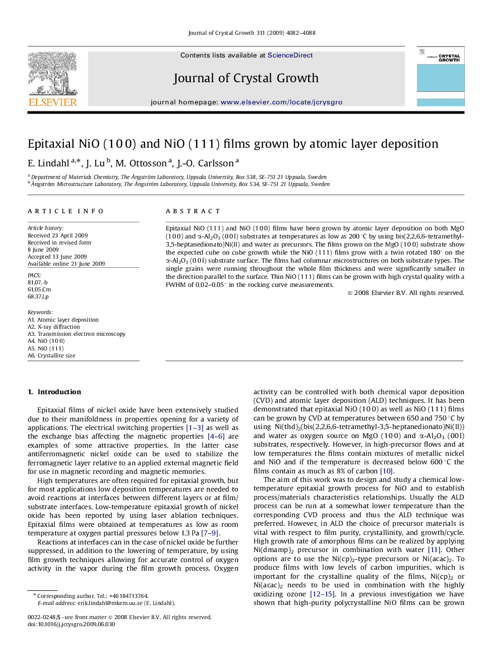 Epitaxial NiO (1 0 0) and NiO (1 1 1) films grown by atomic layer deposition