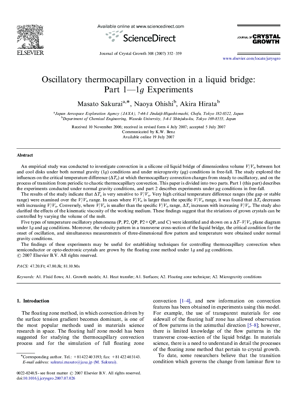 Oscillatory thermocapillary convection in a liquid bridge: Part 1—1g Experiments