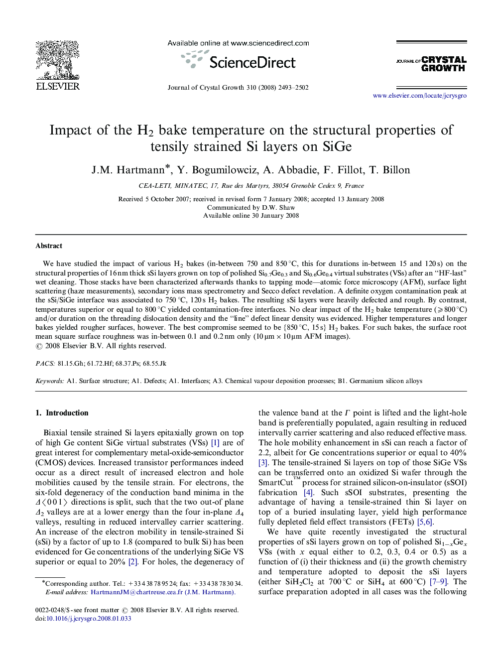 Impact of the H2 bake temperature on the structural properties of tensily strained Si layers on SiGe