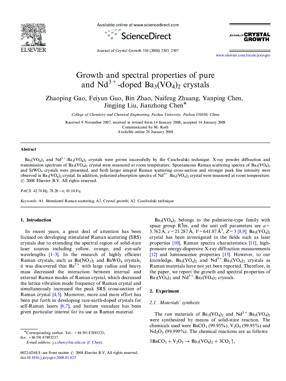 Growth and spectral properties of pure and Nd3+-doped Ba3(VO4)2 crystals