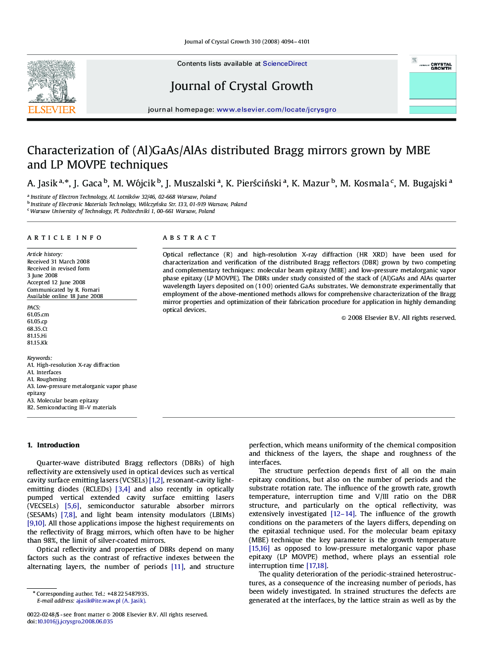 Characterization of (Al)GaAs/AlAs distributed Bragg mirrors grown by MBE and LP MOVPE techniques