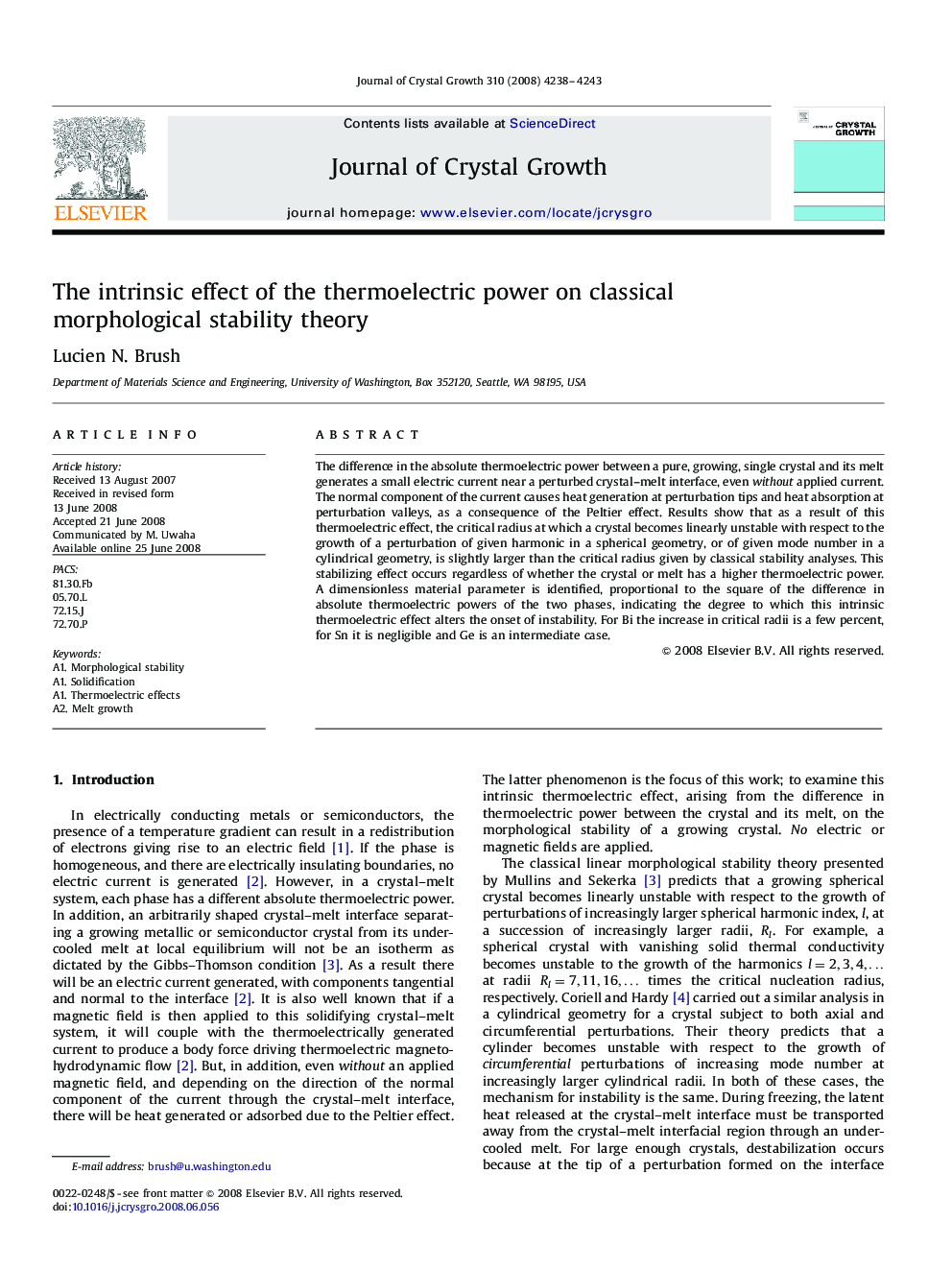 The intrinsic effect of the thermoelectric power on classical morphological stability theory