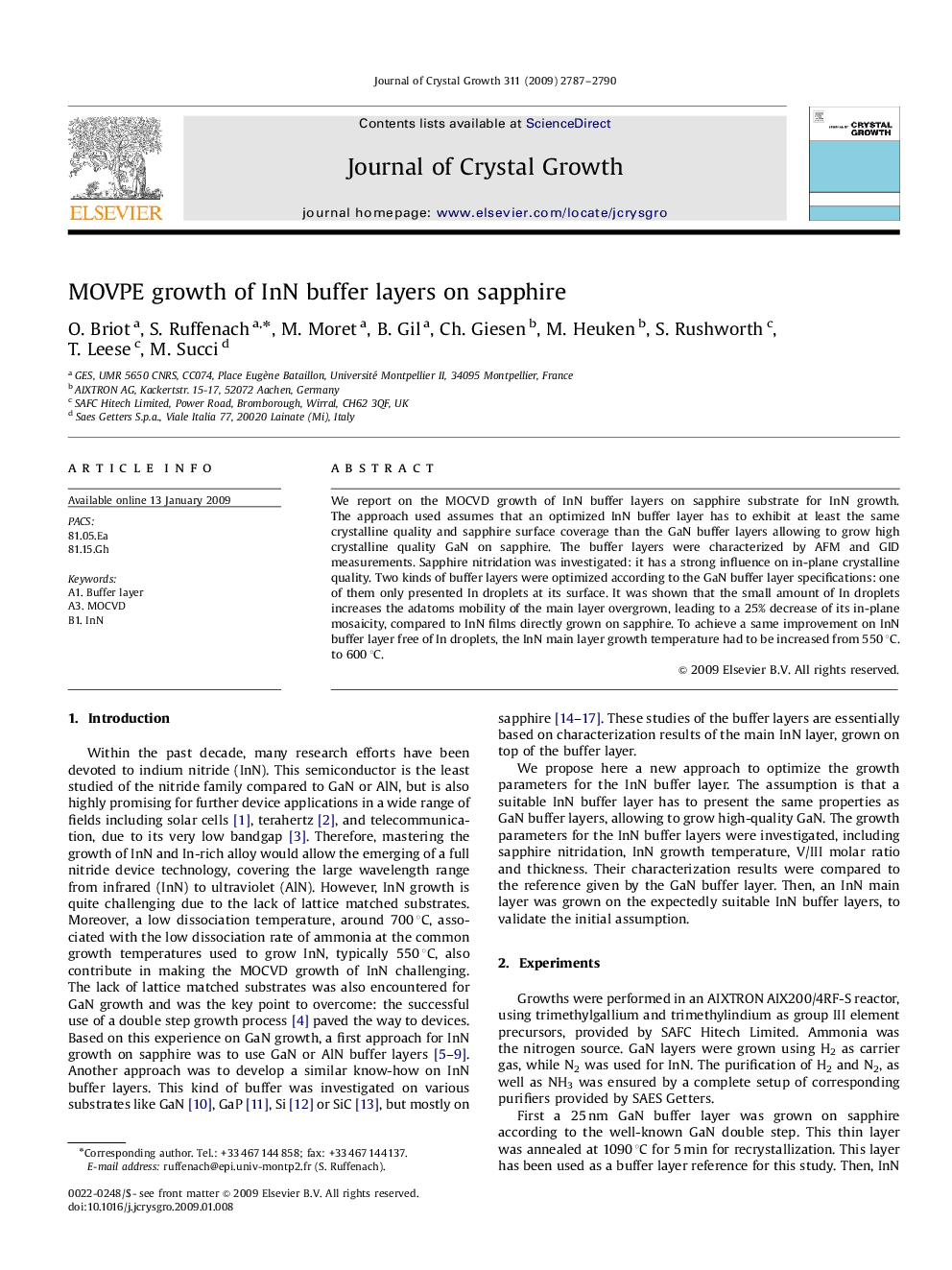 MOVPE growth of InN buffer layers on sapphire